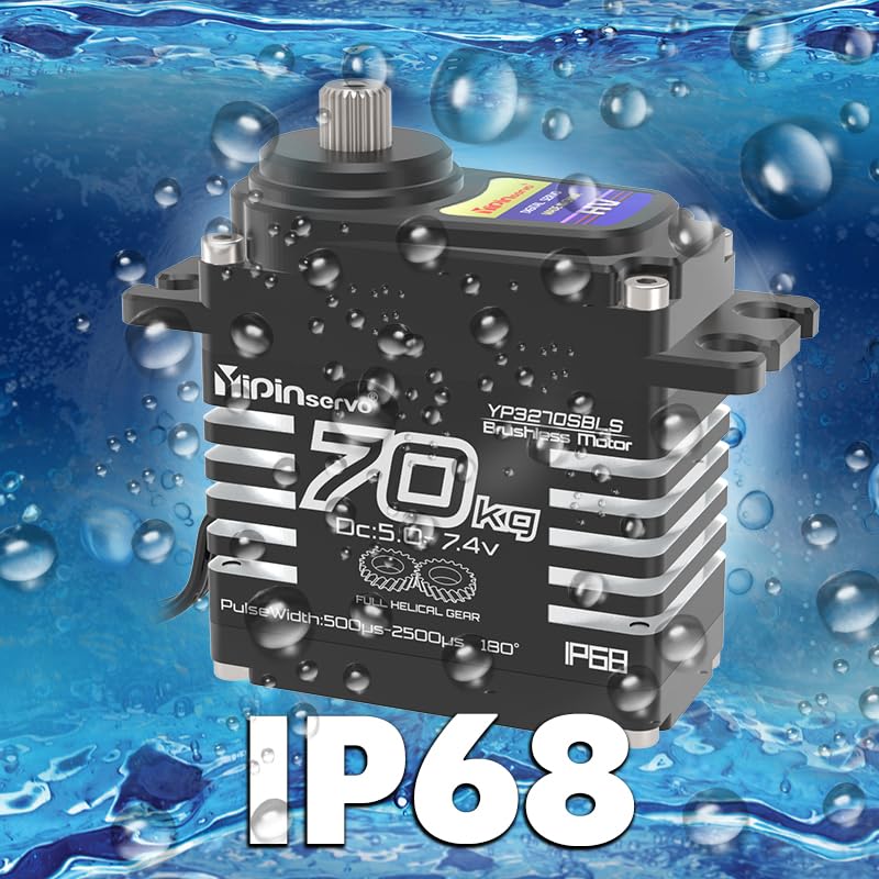 Rcmall 70KG High Torque,GX3270BLS Digital RC Servo, 180/270/360 Degree Metal Gear, IP68 Brushless Motor, Black (180 Degree)