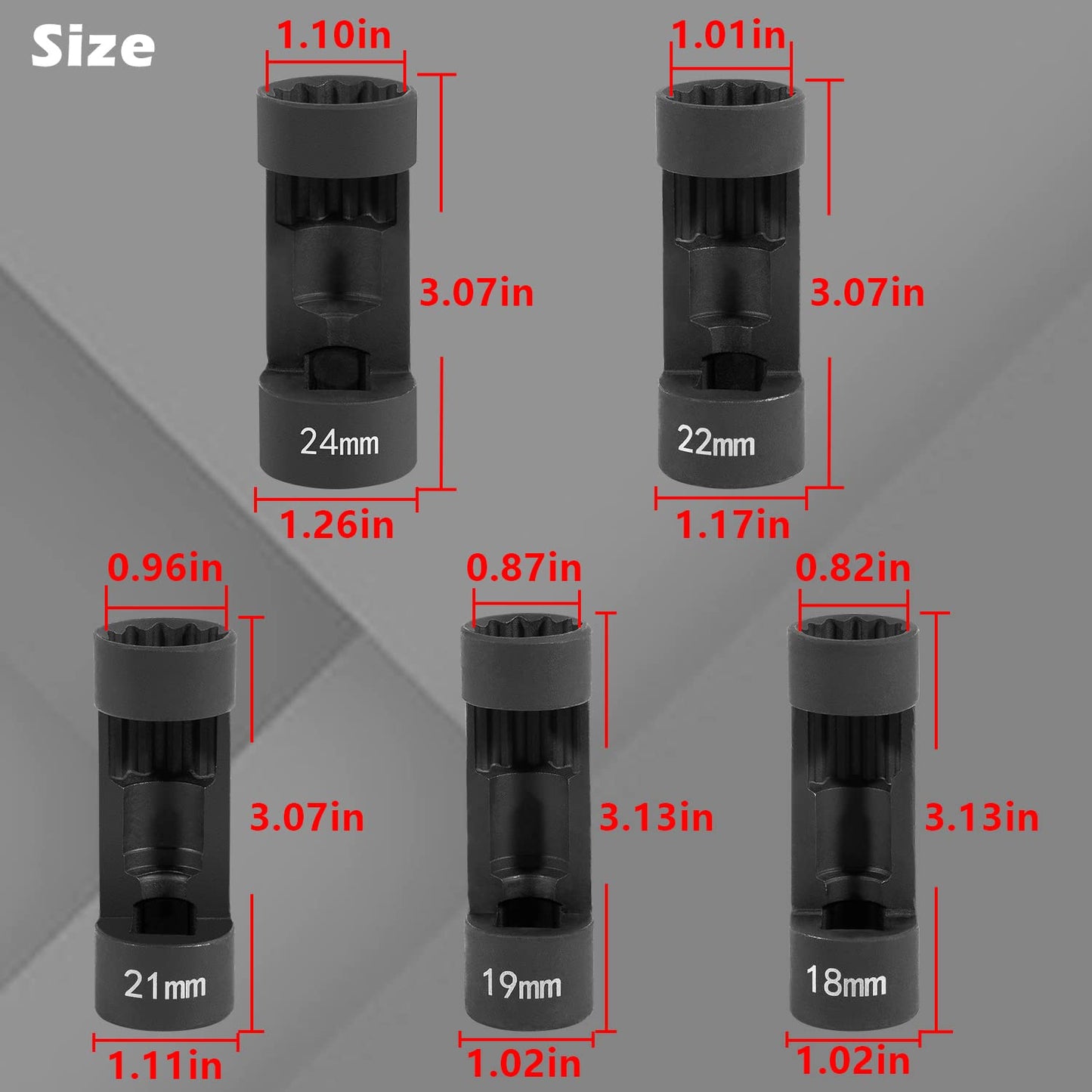 5pcs Strut Nut Socket 18mm 19mm 21mm 22mm 24mm with 12 Point 1/2" Drive, Suspension Strut Nut Socket Tool Easy Remove Strut Nuts