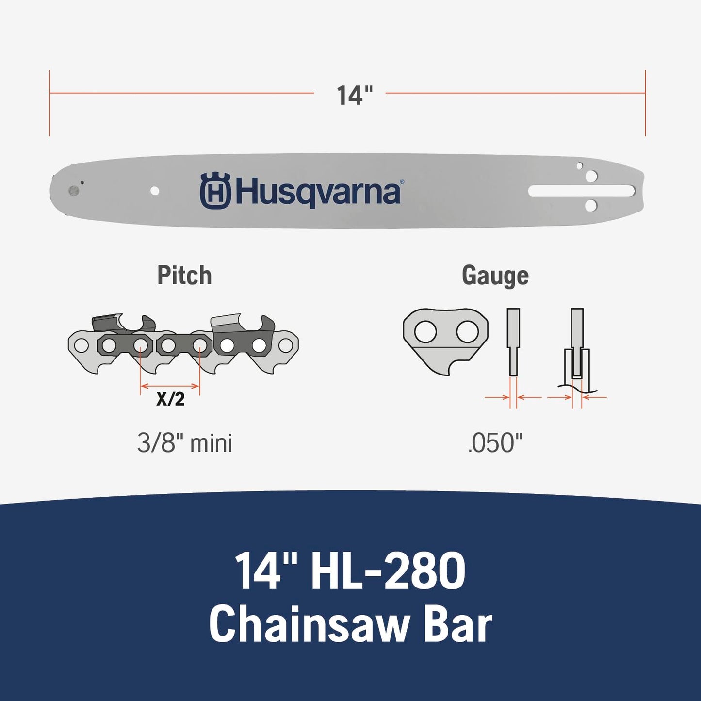Husqvarna 531300375 14-Inch HL280-52 Lo-Pro Chain Saw Bar, 3/8-Inch by .050-Inch