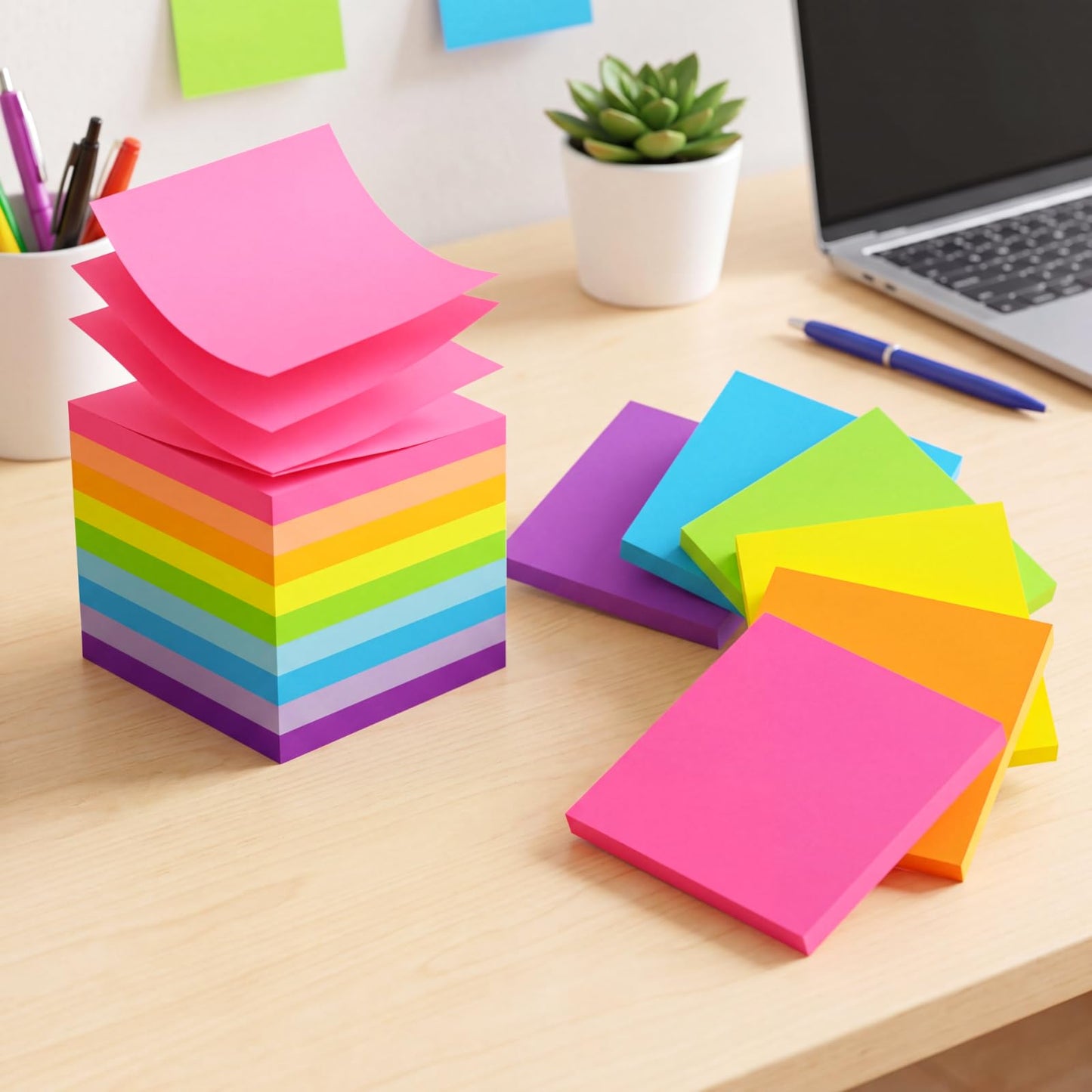Zubebe 6 Pads 11 x 11 Inch Large Sticky Notes Jumbo Bright Colors Sticky Notepads Self Stick Note Square Memo Post Stickies for Office School, 25 Sheets/pad (Rainbow Color)