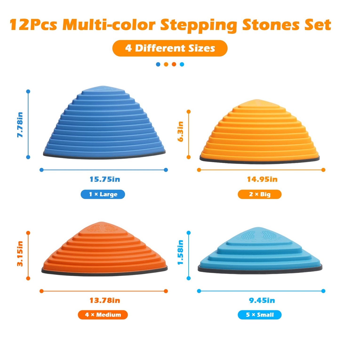 Stepping Stones Kids 12Pcs Non-Slip Toddler Stepping Stones for Promoting Children's Coordination Skills Obstacle Courses Sensory Toys for Indoor & Outdoor (Blue)