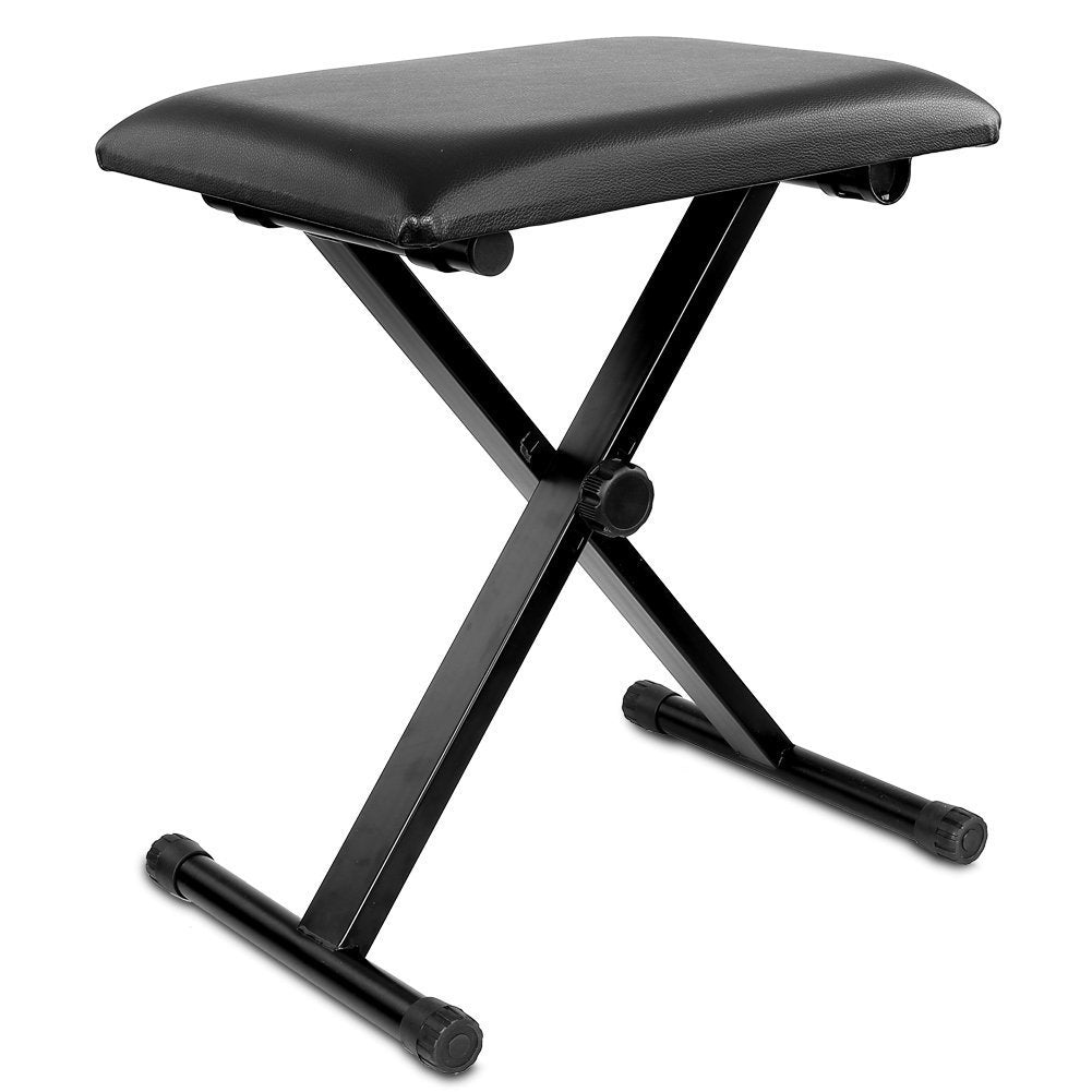 Kunova (TM) Piano Bench Stool 3-Position Height Adjustment(16.5"/17.5"/19.5", 42cm/45cm/50cm) Black Folding Super-Stable and Durable Padded Keyboard Bench with X-Style Iron Legs