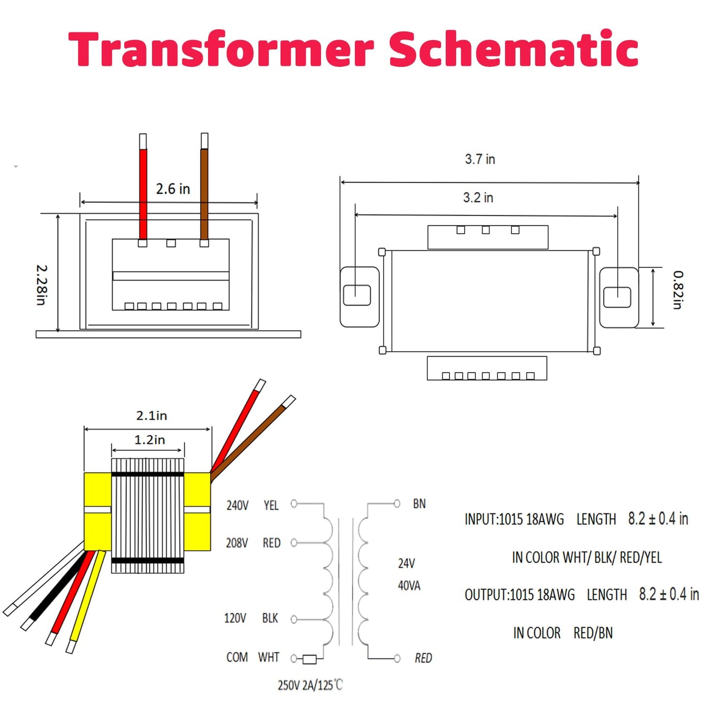 24V 40VA Control Transformer. Primary Voltage 120, 208, 240V 50hz-60hz ，Secondary 24V Multi tap Transformer, Compatible Jard 4031F Packard 42440,HVAC Furnace Multi tap.