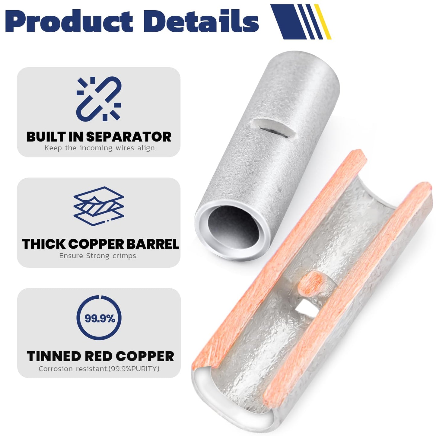 420PCS Non-Insulated Butt Connectors Kit,haisstronica 24-8 Gauge Non-Insulated Wire Connectors of Tinned Red Copper,Electrical Crimp Terminals