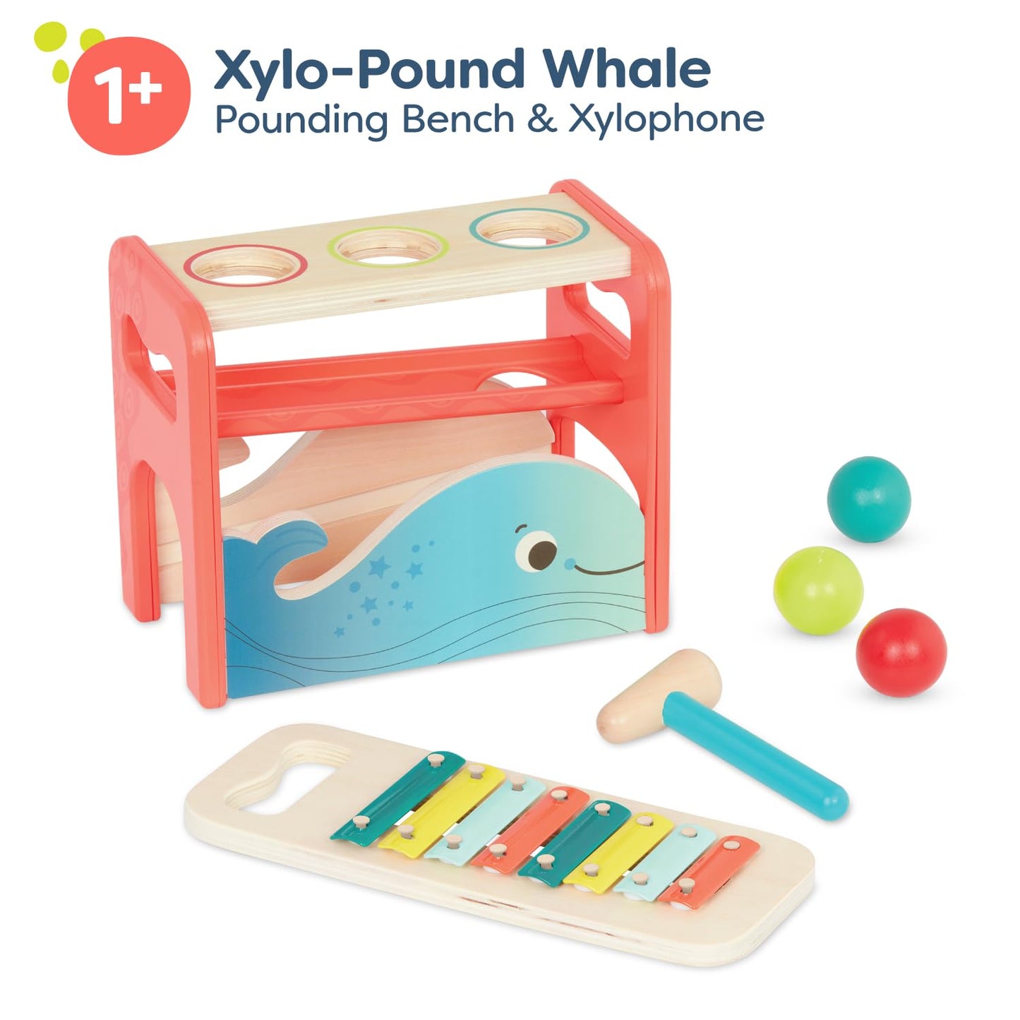 B. Toys – Xylo – Pound Whale – Musical Instrument – Wooden Hammer & Balls – Developmental Toy for Toddlers – 1 Year +