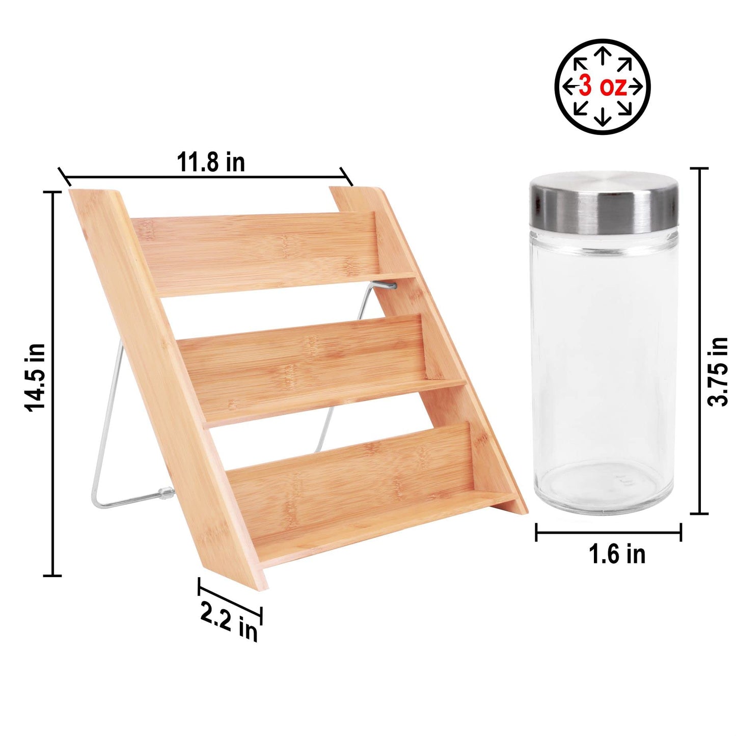 Orii 18 Jar Bamboo Compact Spice Organizer for Countertop and Kitchen Drawer, Filled with Spices