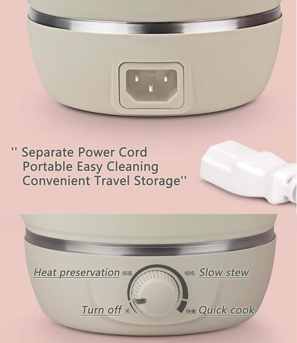 Drizzle Foldable Electric Hot Pot Cooker Dual Voltage100V-240V Mini Kettle Food Grade Silicone Cookerware Boiling Water Steamer Portable Travel (White)