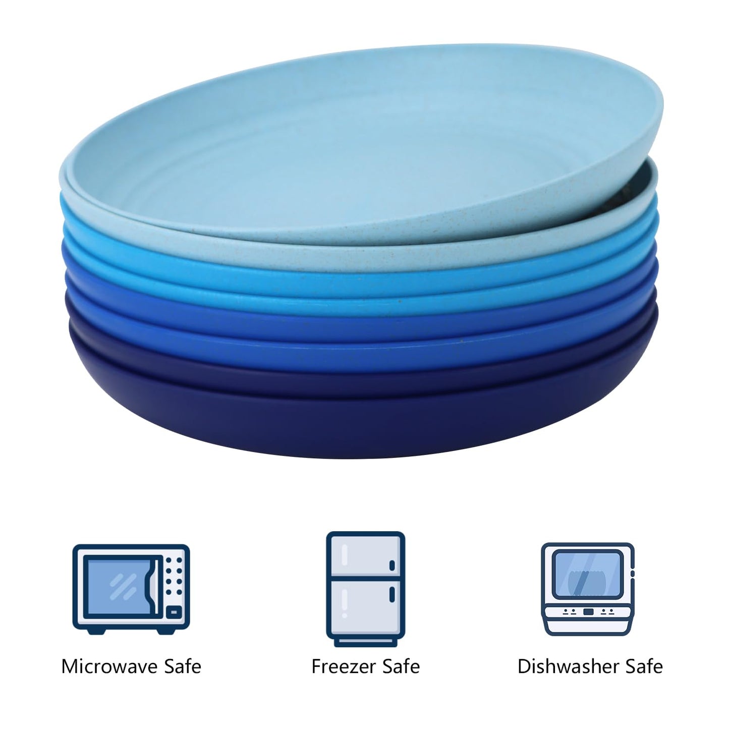 Homienly Dessert Plates Set of 8-8 inch Plate Set Wheat Straw Plates for Kitchen Unbreakable Plate for Dessert, Appetizer,Pancakes, Microwave & Dishwasher Safe Kitchen Essentials(Blue Series)