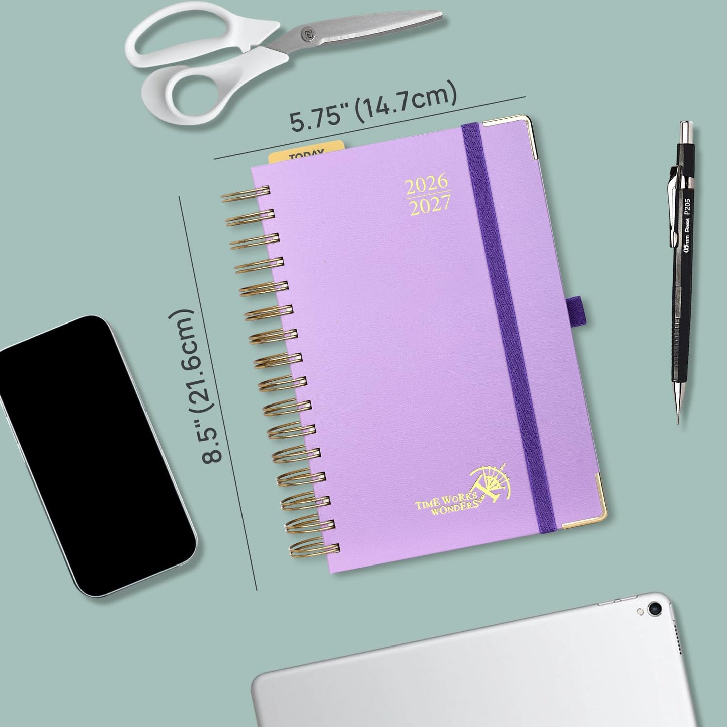 POPRUN 2026-2027 Daily Planner One Page Per Day, 5.75" x 8.5", Academic Daily Calendar Book with July 2026 to June 2027, Hardcover Appointment Book with Hourly Time Slots, Spiral Bound, Monthly Tabs - Pacific Green