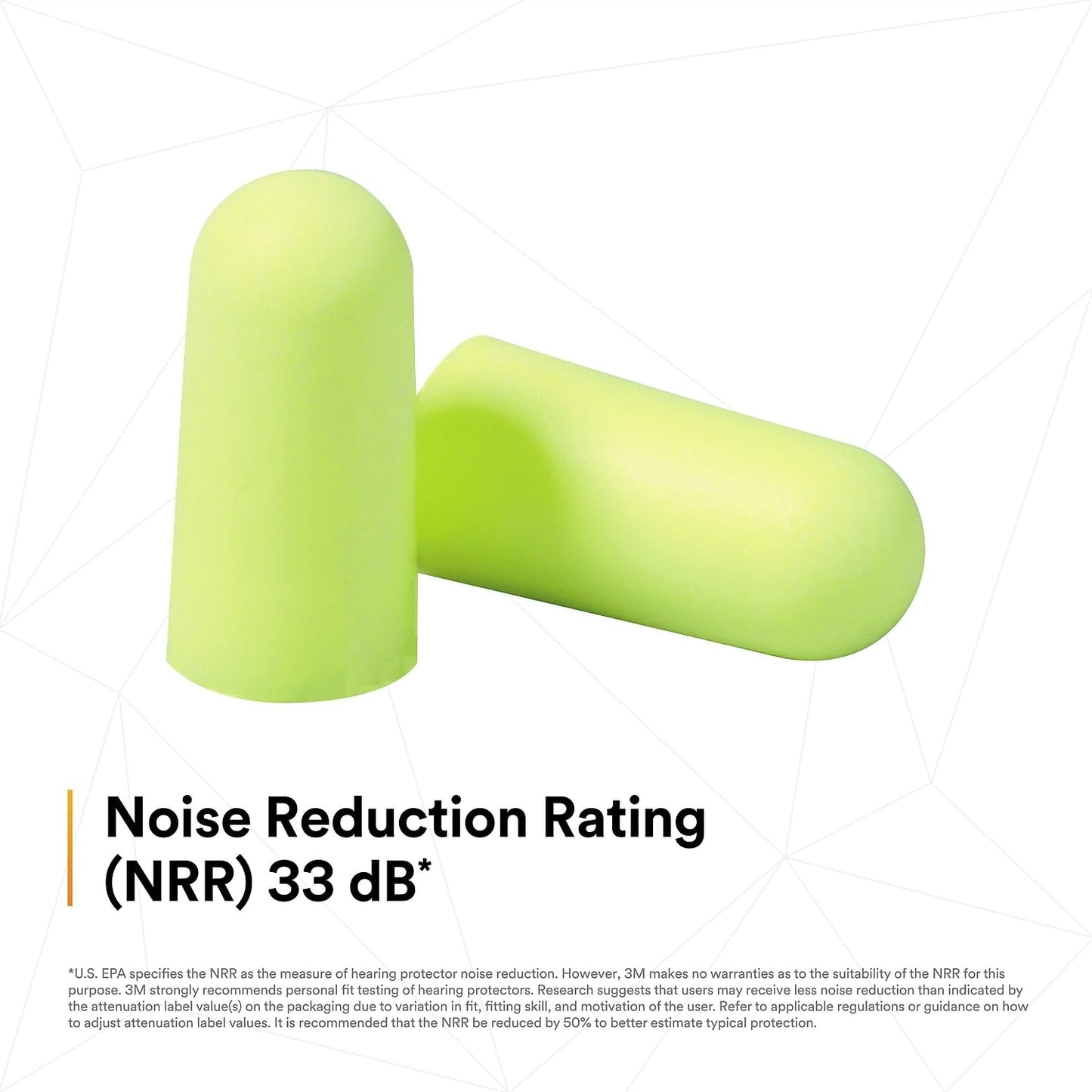 3M Ear Plugs, 200 Pairs/Box, E-A-Rsoft Yellow Neons 312-1250, Uncorded, Disposable, Foam, NRR 33, Drilling, Grinding, Machining, Sawing, Sanding, Welding, 1 Pair/Poly Bag