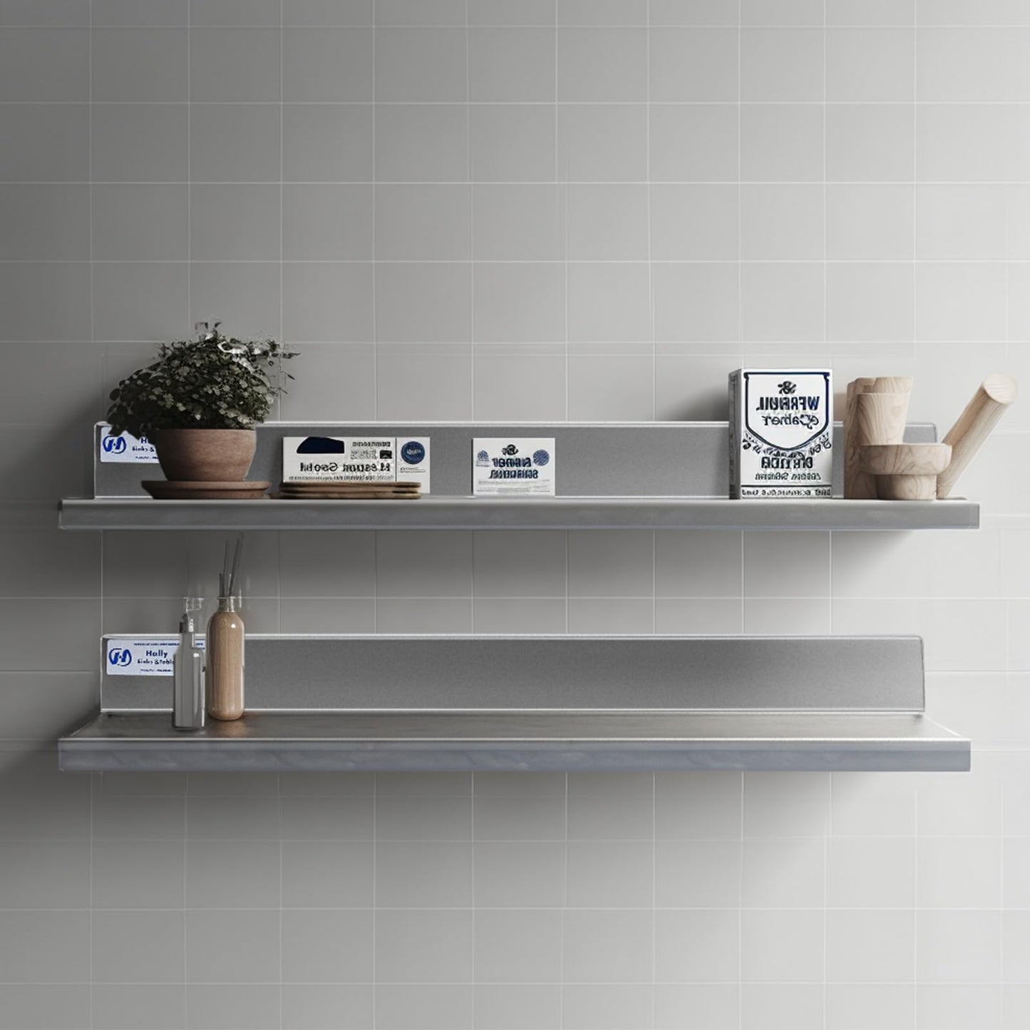 Hally Stainless Steel Wall Shelf 2 Pack 8 6” x 16” Wall Mounted Shelf with 3" Backsplash, Metal Floating Shelf, Spice Rack Wall Mount, Heavy Duty Kitchen Shelf for Restaurant, Bathroom,Utility Room