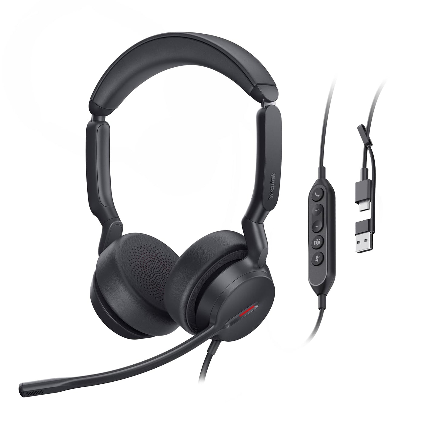 Yealink UH44 Teams Certified USB Wired Headset with 2 Noise Cancelling Mics,Stereo Sound for PC,Laptop,Teams,Zoom,Call Center,Home Office,Inline Controls,Comfort Ear Cushions,USB-C/A,Busylight