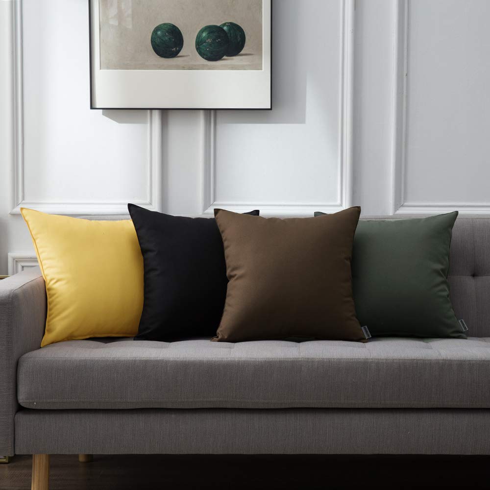 MIULEE Pack of 4 Decorative Outdoor Waterproof Pillow Covers Square Garden Cushion Cases PU Coating Throw Pillow Cover Shell for Tent Park Couch 20x20 Inch Black