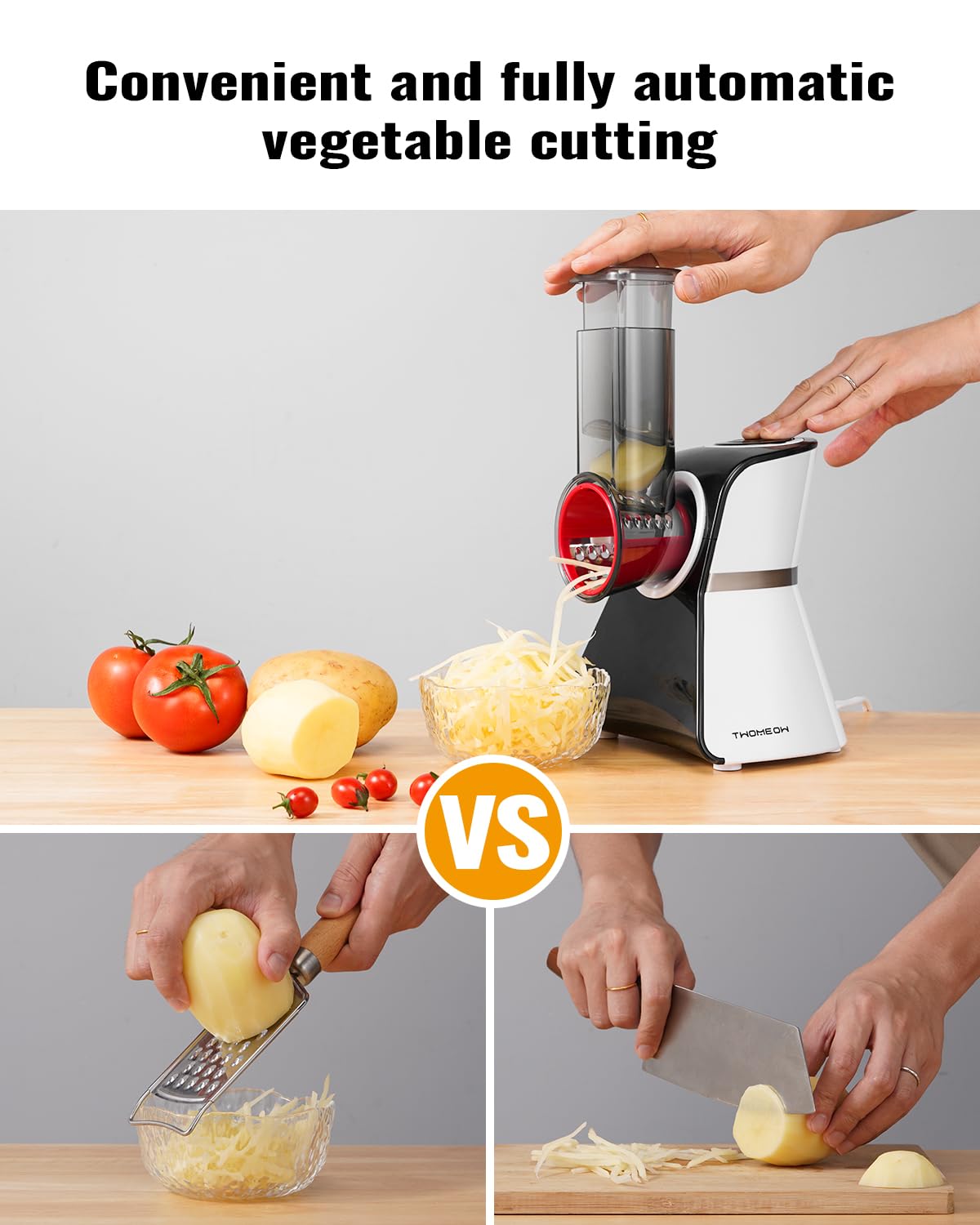Electric Salad Grater 5 in 1 Electric Cheese Grater for Home Kitchen, Easy One Touch Control, with Safety Slider, Electric Cheese Grater for Zucchini
