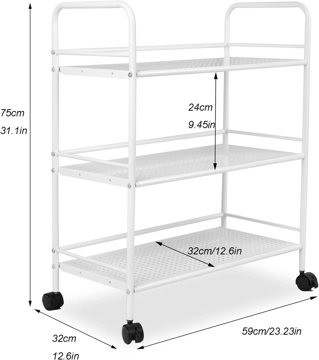 DRM 3 Tier Rolling Storage Trolley Cart Utility Cart Salon Trolle with Wheels, Spa System Storage Cart Salon Beauty Trolley Cart, Hairdresser Maintenance Carts Barber Cart Hair Cart, White