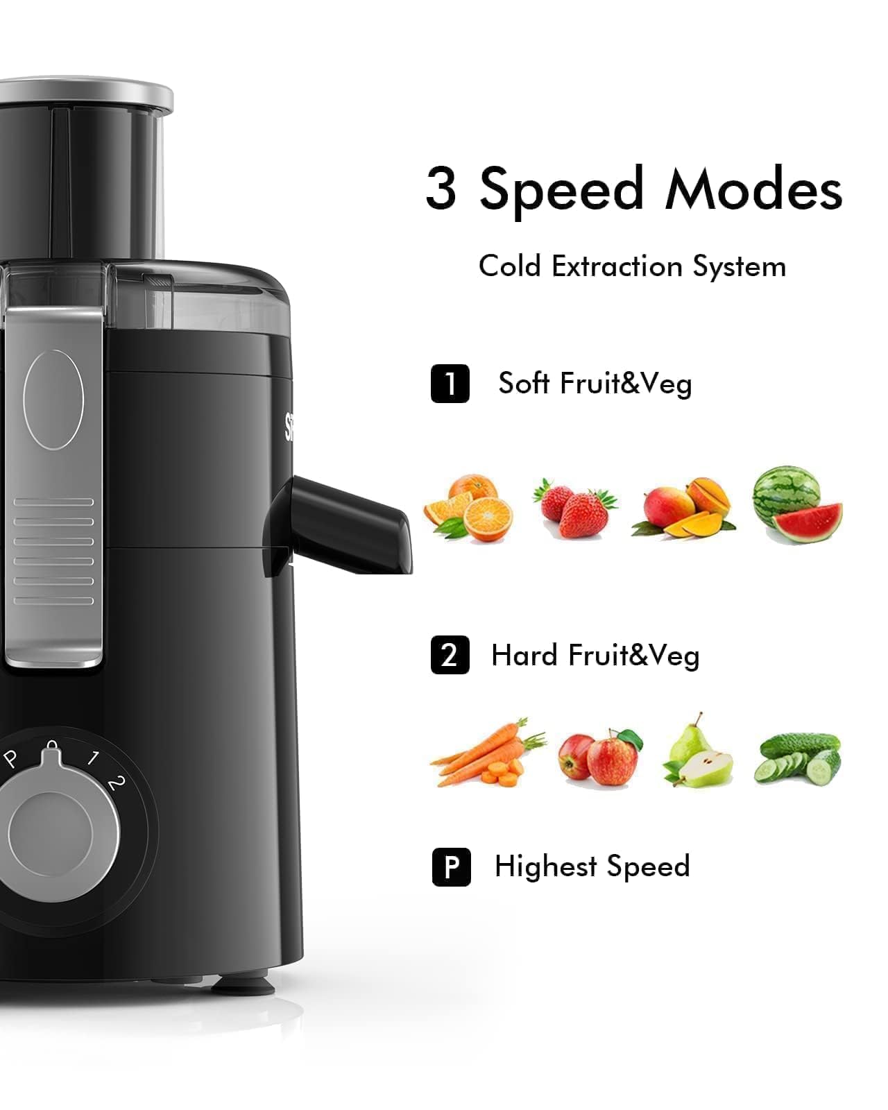 Juicer Machines, SiFENE Compact Centrifugal Juicer Extractor, Juice Maker for Vegetable and Fruit with 3-Speed Setting, Non-BPA, Easy to Clean, Black