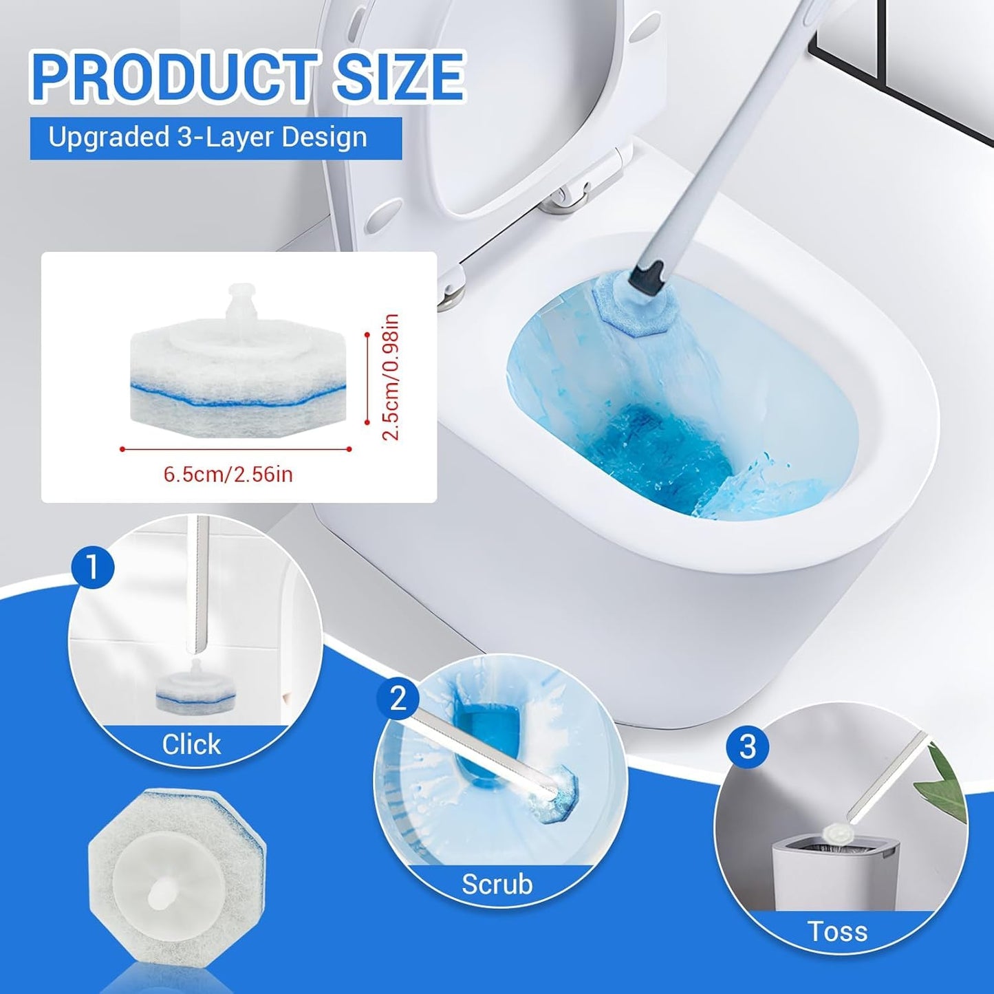 100 Count Toilet Wand Refills for Clorox, Disposable Toilet Brush Compatible with Clorox ToiletWand Cleaning System, Upgrade Toilet Bowl Cleaner Refill Pads for Closestool Cleaning