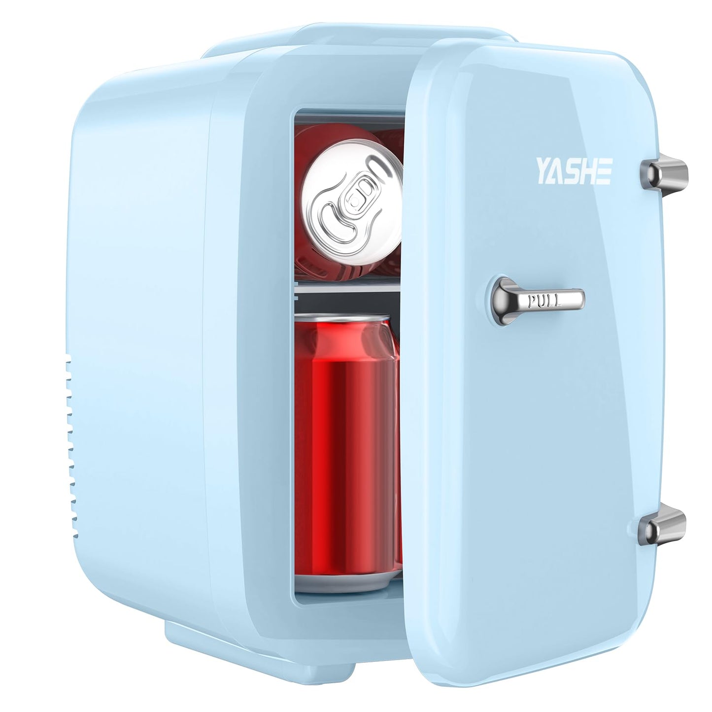 YASHE Mini Fridge, 4 Liter/6 Cans Small Fridge for Skincare, Cosmetic, Drink 110V AC/ 12V DC Cooler and Warmer, Makeup Fridge, Mini Portable Fridge for Bedroom, Office, Bar, Car and Travel, Blue