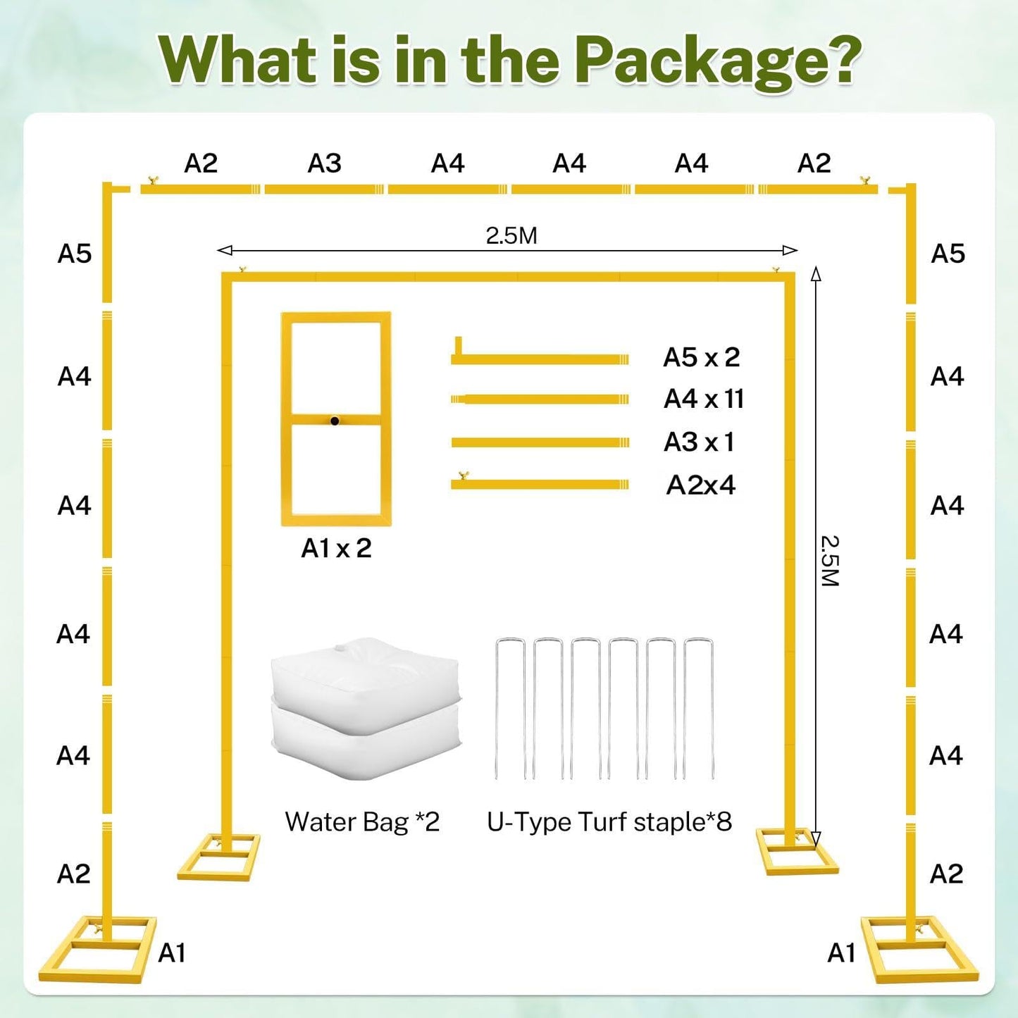 8FT Adjustable Square Backdrop Stand, Wedding Arch Frame, Heavy Duty Backdrop Stand, Adjustable Metal Backdrop Stand with Storage Bag, Backdrop Frame for Baby Shower Birthday Party, Anniversary