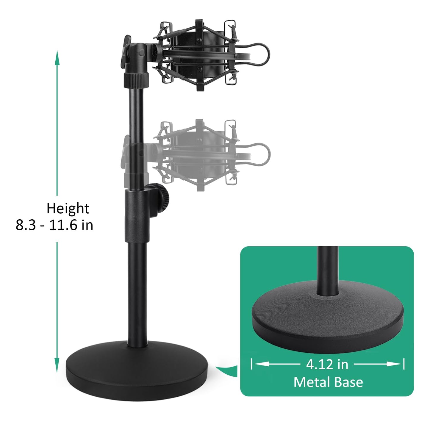 Rigych AT2020 Desktop Mic Stand, Table Mic Stand Adjustable Height with Metal Shock Mount, 5/8 to 3/8 Screw Adapter, Metal Weighted Base, for AT2020 AT2020USB AT2020USB+ AT2035 Microphone