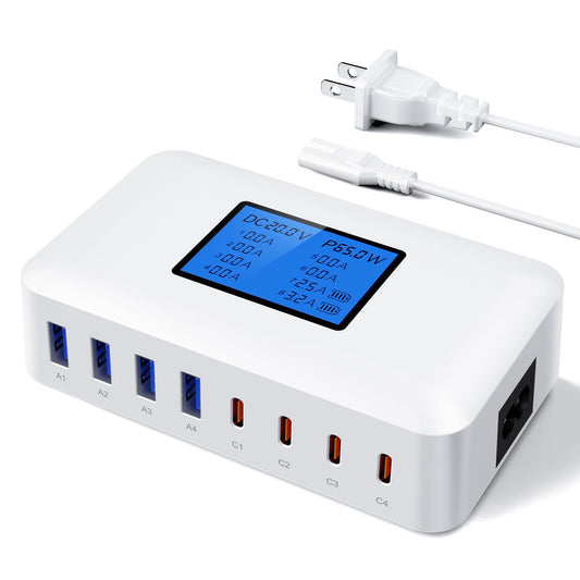 200W USB Charging Station, Sanicata 8 Port USB Charger Hub GaN Desktop Fast Charger for Multiple Devices, LCD Display Multi USB C Block for MacBook iPhone 16 15 14 13 Pixel Samsung Galaxy iPad