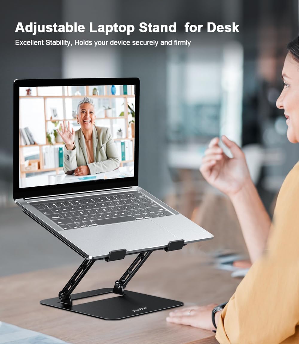 Aoviho Adjustable Laptop Stand for Desk, Portable Laptop Stand Holder and Riser, Foldable Aluminum Notebook Computer Stand for MacBook Air Pro HP Lenovo Dell Samsung Chromebook, 10-15.6 inch(Black)