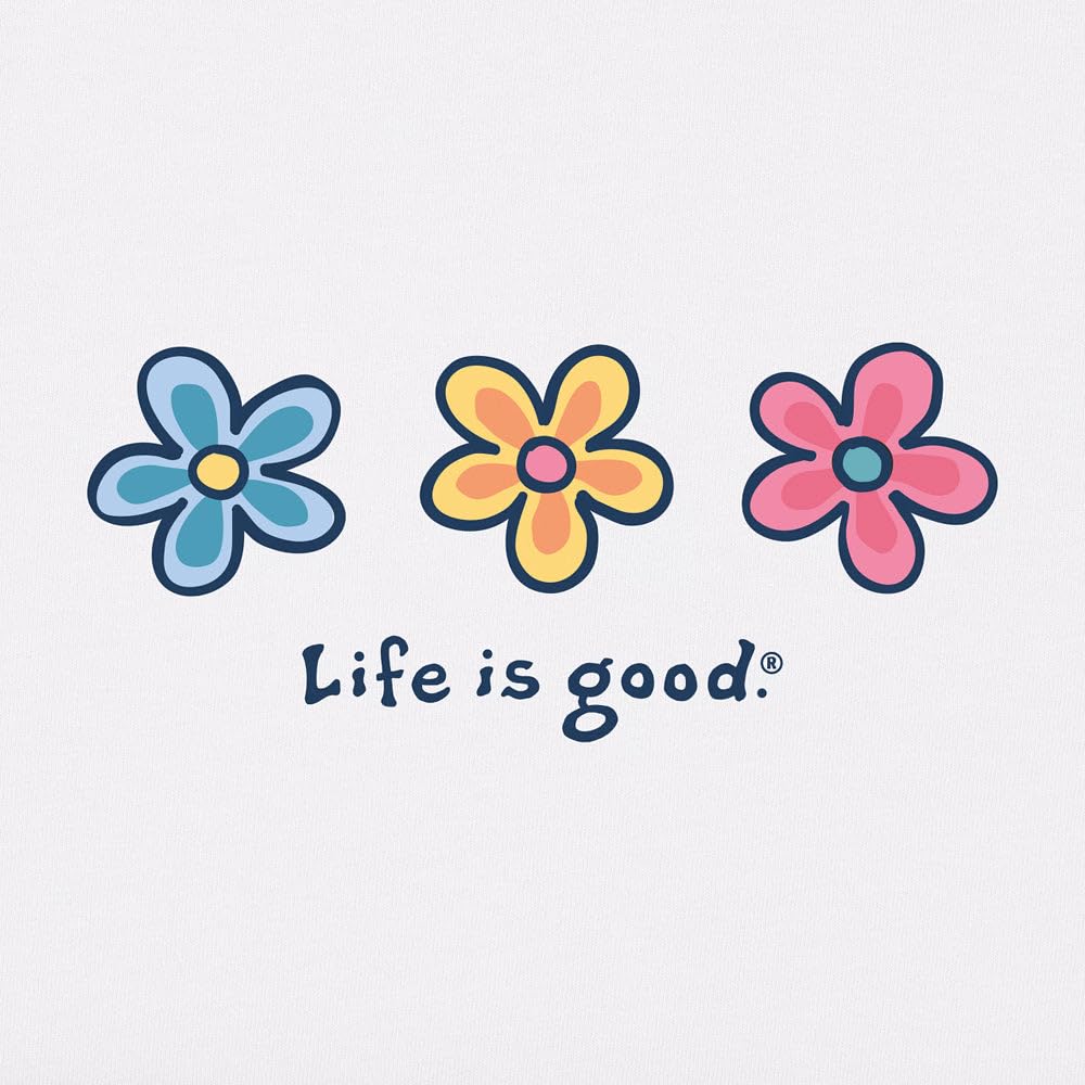 Life is Good. Women's Long Sleeve Crusher Tee Three Daisies, Cloud White, Cloud White, X-Large