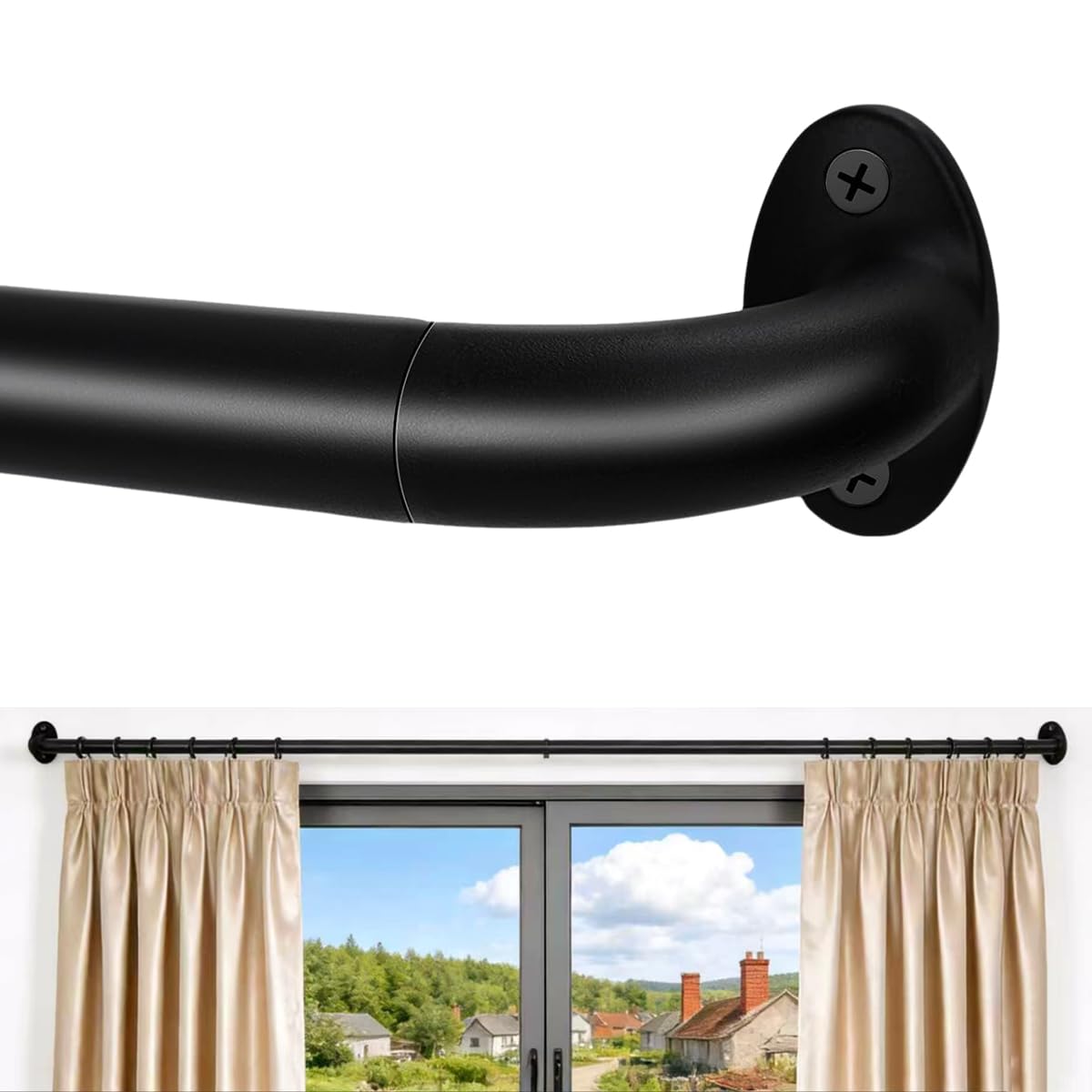 Blackout Curtain Rod For Windows,Wrap Around Curtain Rods 1 Inch Diameter,Room Darkening Curtain Rod for Windows 66 to 120 Inches,Black