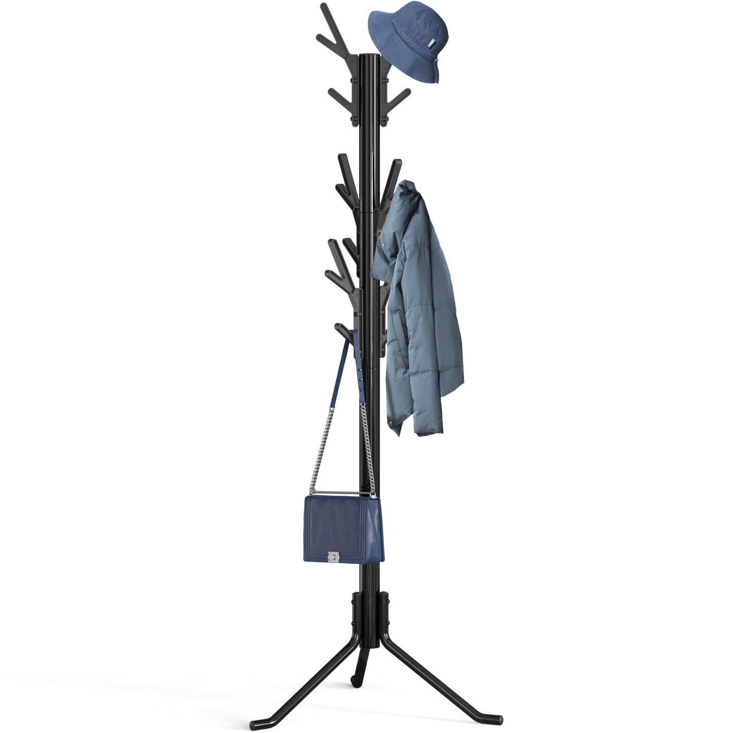 Simple Houseware Standing Coat and Hat Hanger Organizer Tree Shaped Rack for Entryway, Bedroom, and Hallway, 18 Hooks, Black