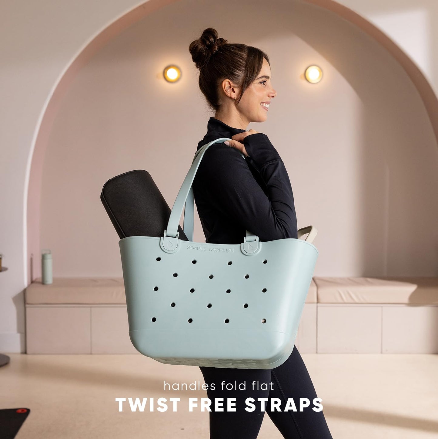 Simple Modern Beach Bag Rubber Tote | Waterproof Medium Tote Bag with Zipper Pocket for Beach, Pool Boat, Groceries, Sports | Getaway Bag Collection | Cream