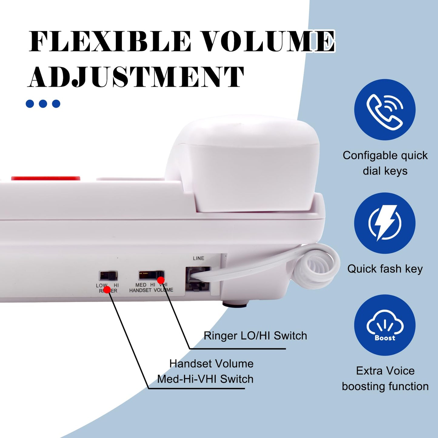 Excelltel Landline Phones for Seniors, Adjustability Features, One-Touch Dialling,Big Button Phone for Seniors, Hard of Hearing Retro Telephone Corded Phones, with Handsfree Function (EX-LD-265)