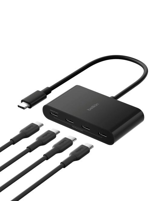 Belkin Connect USB-C to 4-Port USB-C 3.2 Gen2 Ports Hub, Multiport Adapter Dongle with 100W PD & Max 10Gbps High-Speed Data Transfer for MacBook, iPad, Chromebook, PC, and More - Black