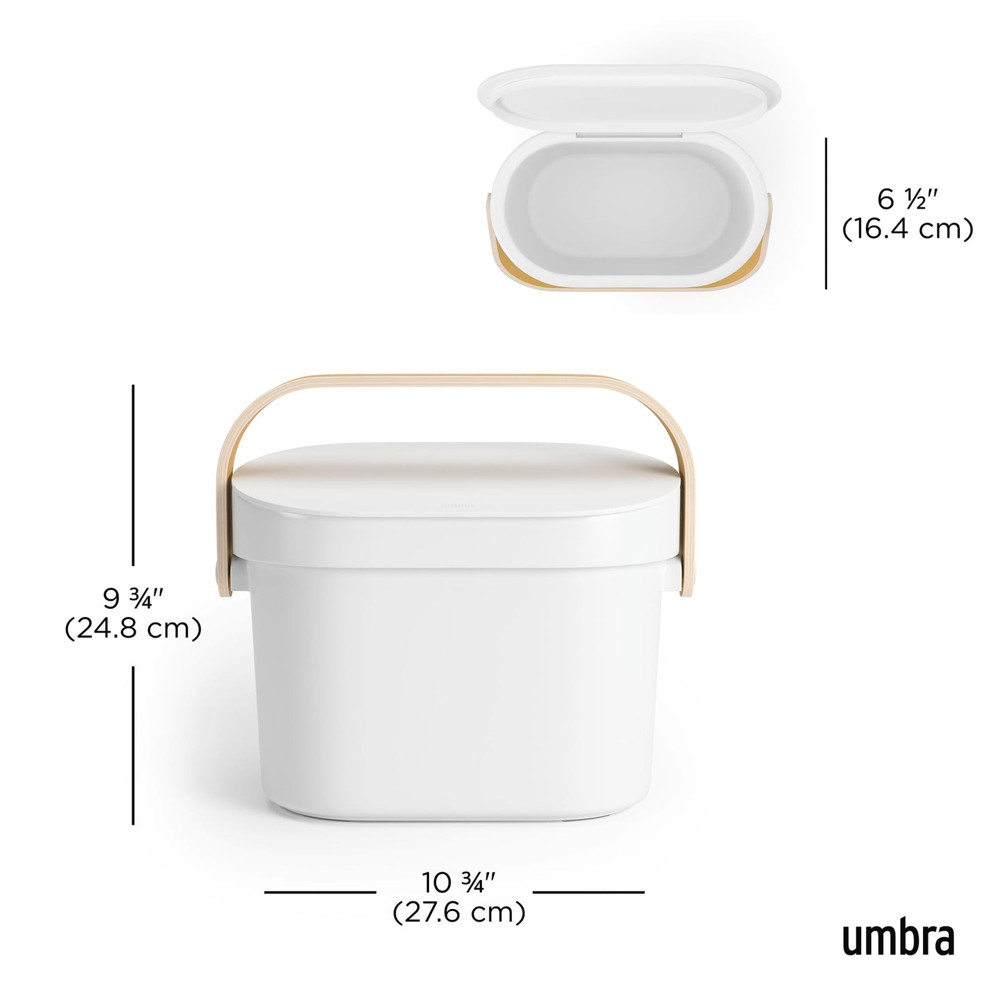 Umbra Bellwood Kitchen Compost Bin – White/Natural, Countertop or Cabinet Mounted, 6L Compost Container with Hidden Bag Retainer, BPA-Free & Dishwasher Safe| Bellwood Collection