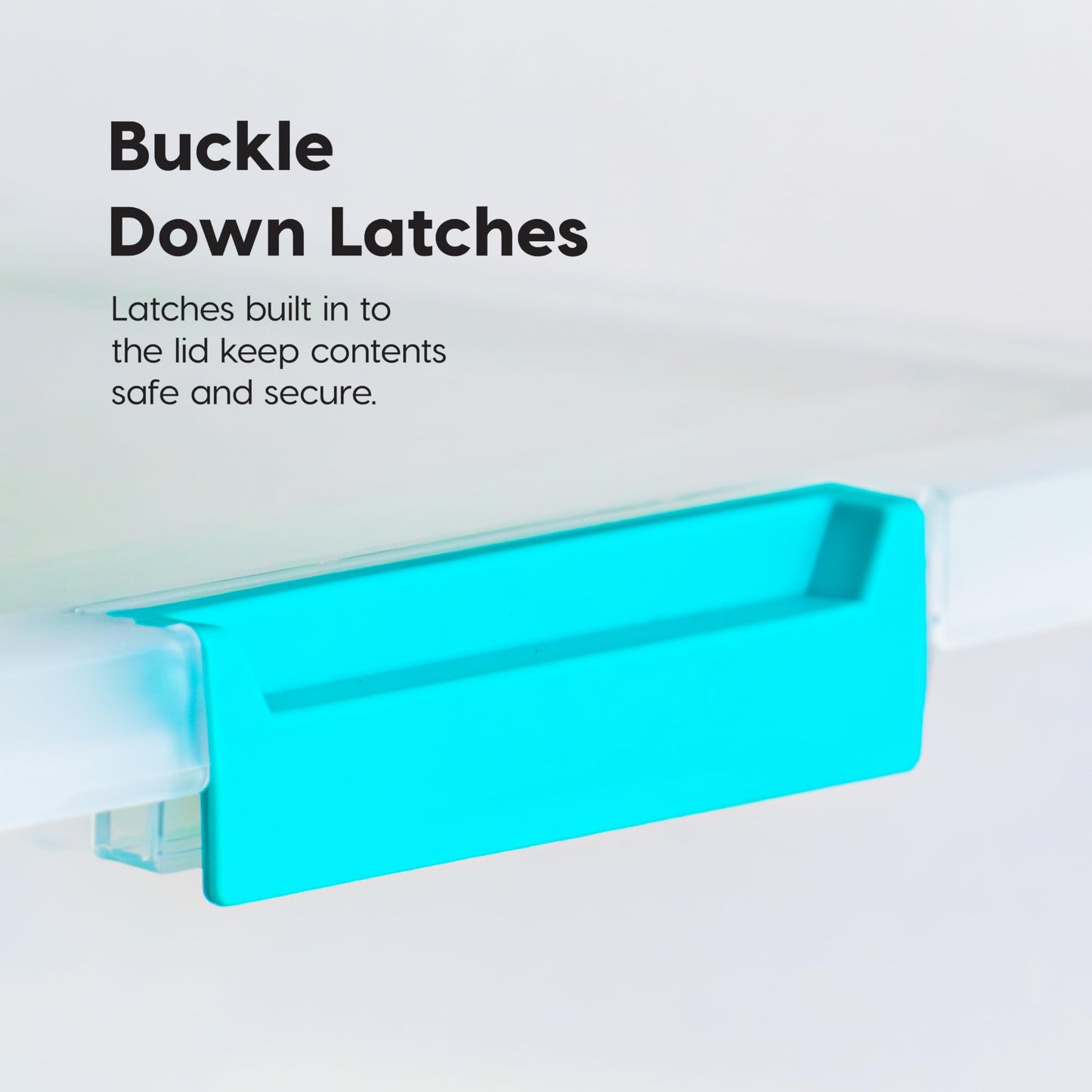 IRIS USA 11.4 L (12 US Qt) Large Deep Clip Box, 4 Pack, Clear Plastic Storage Container Bins with Latching Lids, Organizer for Home, Office and Classroom, Stackable Nestable, Seafoam Blue Buckles