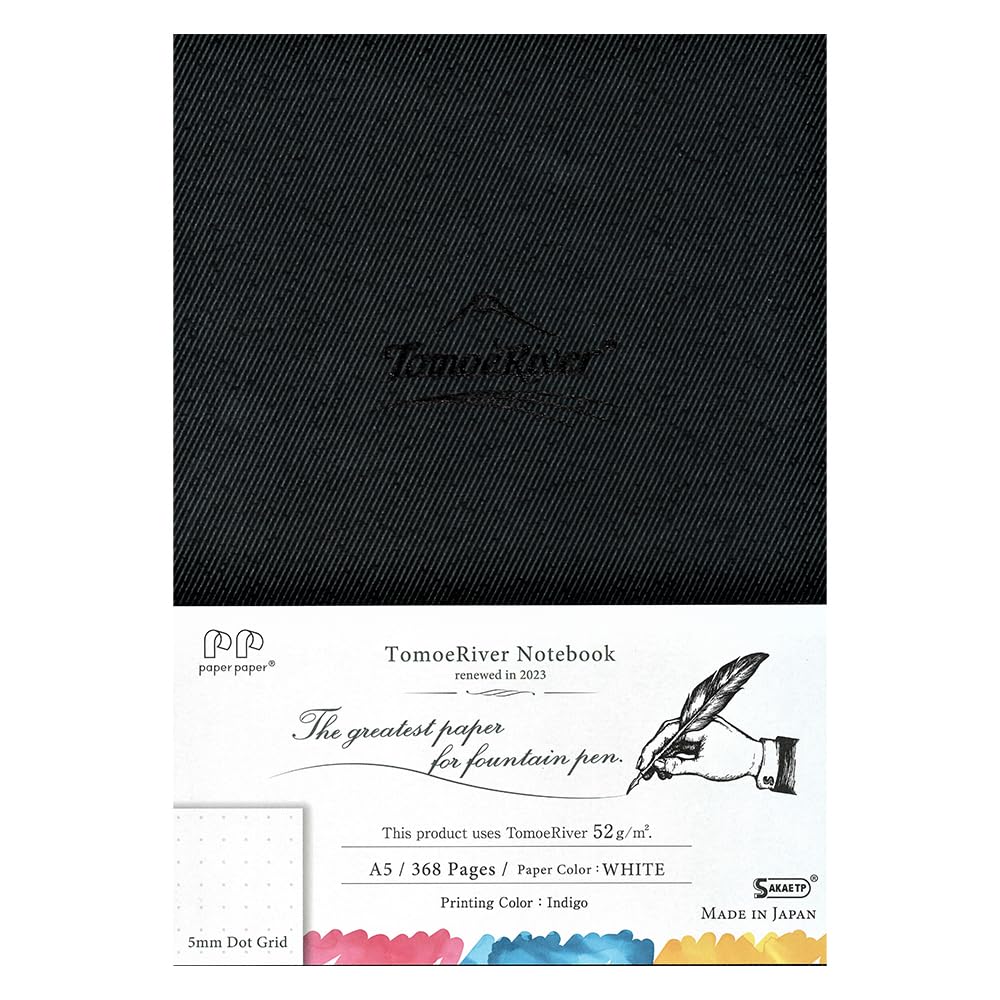 Tomoe River FP (52g/m2) Notebook by SANZEN, 5.85" x 8.27", 368 pages (184-Sheet), Hard Cover, 5mm Dotted, Thread-Bound, White (SR-A5DBW)
