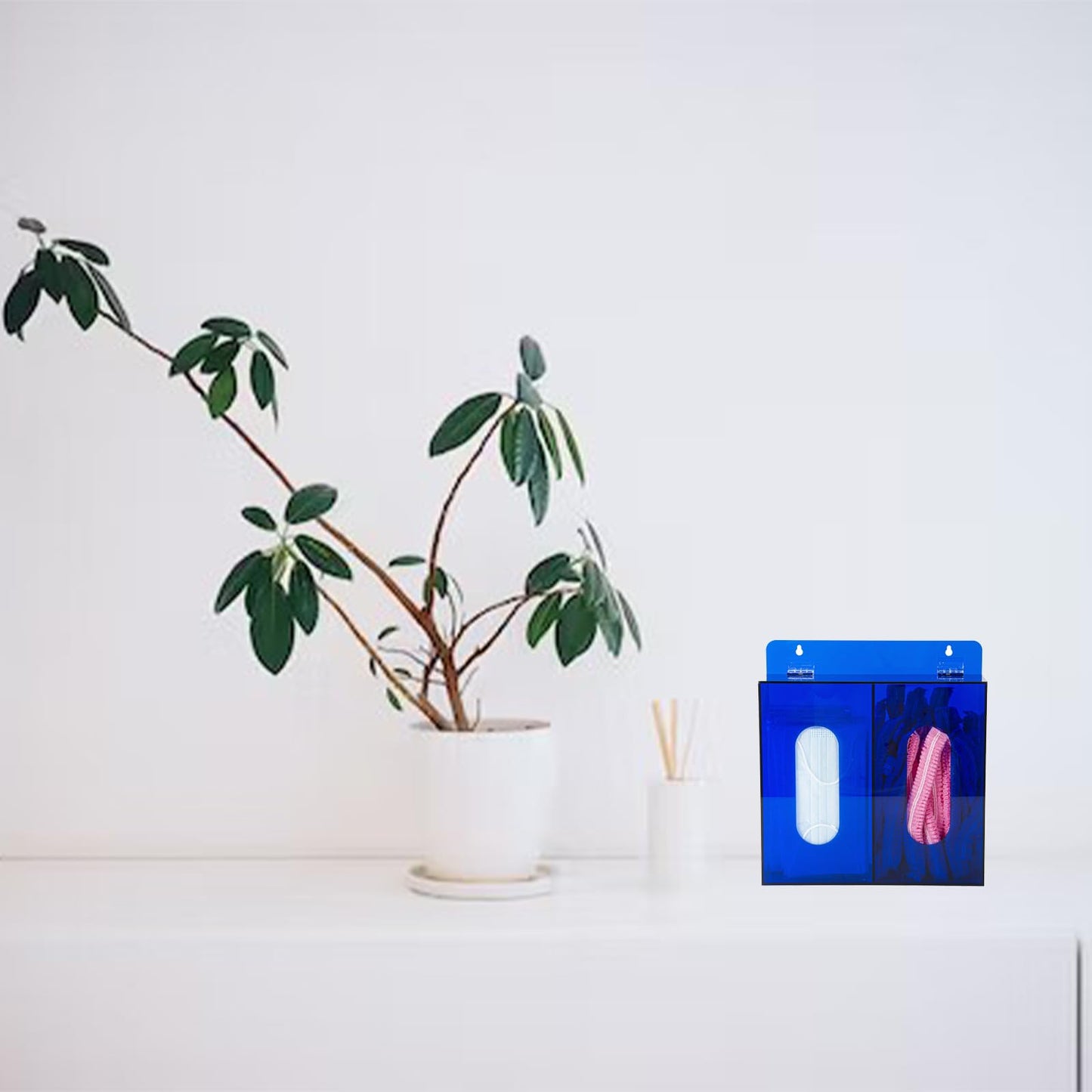 Blue Acrylic Glove Box Holder, Wall Mounted Glove Dispenser, Hairnet Shoe Cover Dispenser (for 2 Boxes)