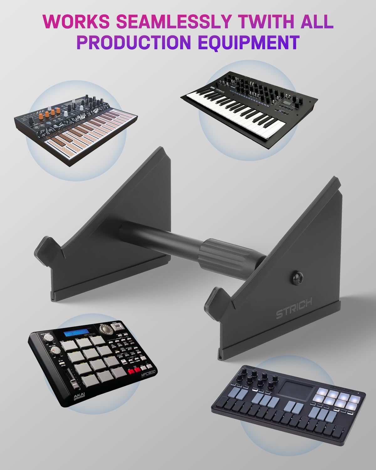 STRICH Desktop Stand, Adjustable 6.6-10.6"(16.8-26.9cm) Heavy-Duty Iron Stand for Sampler, Synth, MIDI Controller, Drum Machine | Non-Slip for Home Studio, Live Performance SDS-10
