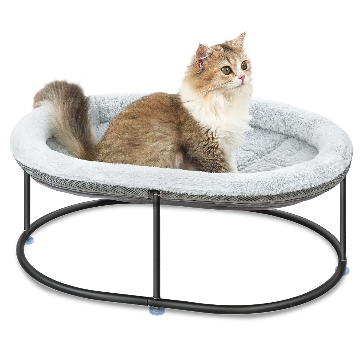 Zoratoo Elevated Cat Hammock Bed for Indoor Cats, Fluffy Warm Cuddle Cat Bed with Detachable Pad Bed Cover, Raised Pet Bed Cuddler for Sleeping Kittens, Small Dog, Oval Cat Hammock Grey