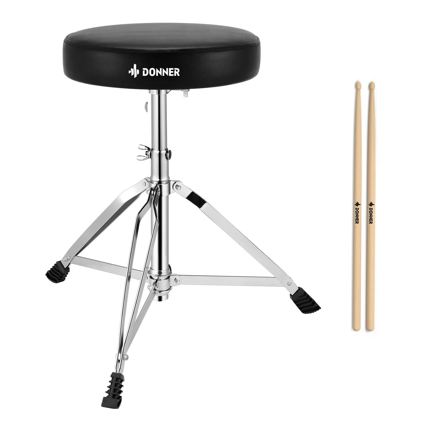 Donner Drum Throne Set, Portable Height Adjustable Drum Stool with 5A Drumsticks, Upgraded Padded Seat, Drummer Gifts for Men Teens