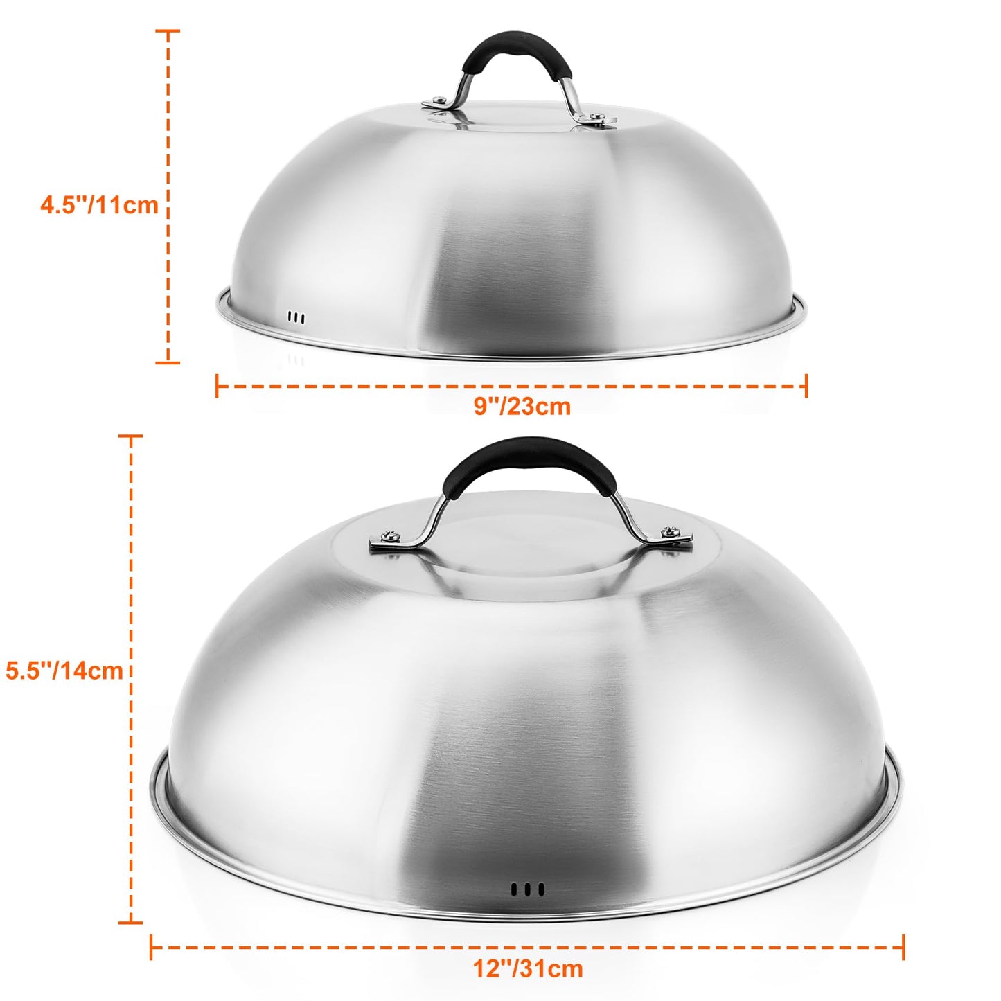 only fire Stainless Steel Griddle Accessories Kit Chesse Melting Dome Steaming Cover for Flat Top Griddle Grill Indoor or Outdoor, 2pcs - 9"&12"