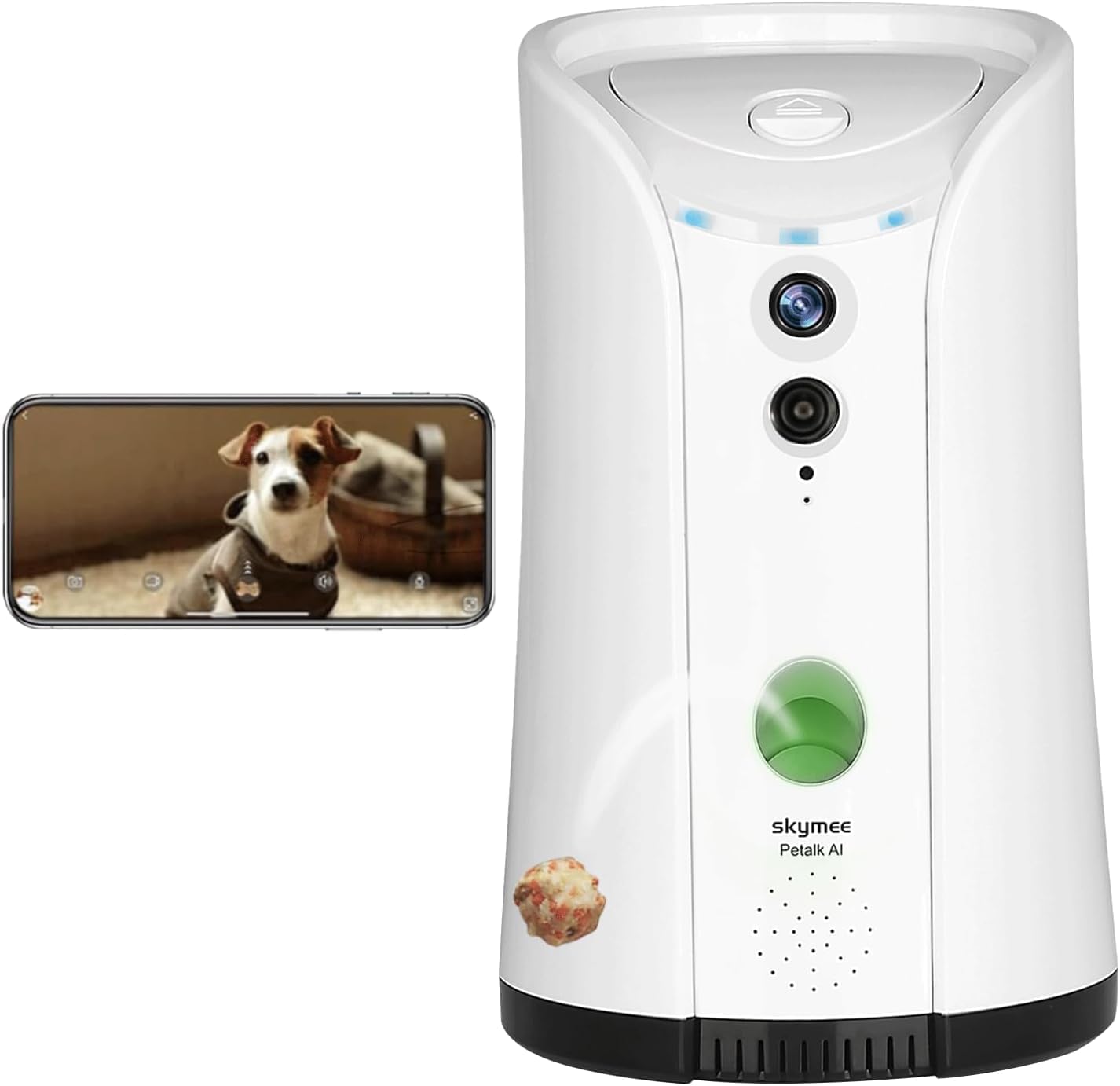 SKYMEE Dog Camera Treat Dispenser,WiFi Full HD Pet Camera with Two-Way Audio and Night Vision,Compatible with Alexa(White)