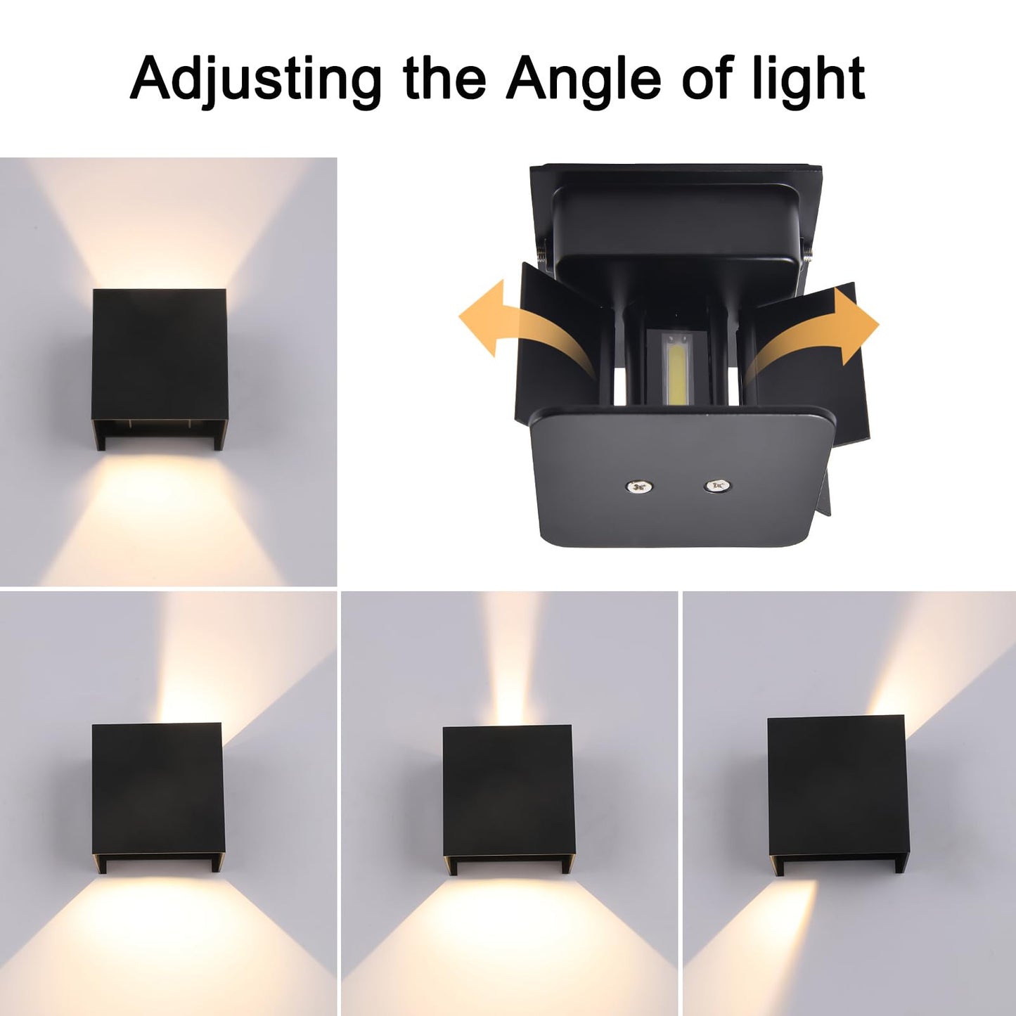Mille Lucciole 2 Pack LED Outdoor Wall Lights Exterior/Interior, Up and Down Lights IP65 Waterproof Wall Sconces, Square Aluminum Outdoor Wall Lighting Fixtures, Modern Black 12W 3000K Warm Lights