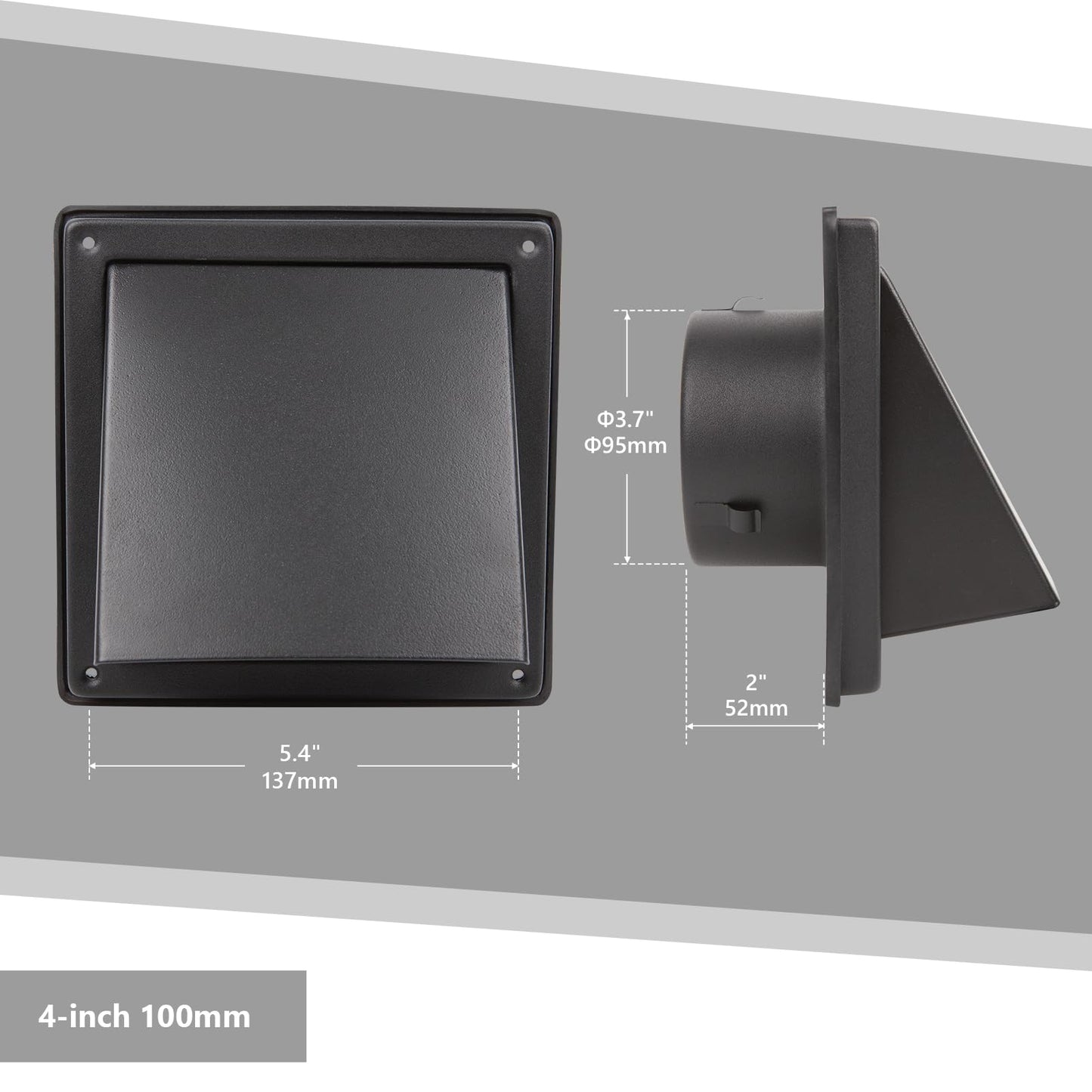 FRESH SPEED 4 Inch Black Dryer Vent Cover Outside Stainless Steel Wall Vent with Removable Cover and Bird Screen Mesh RAL9011