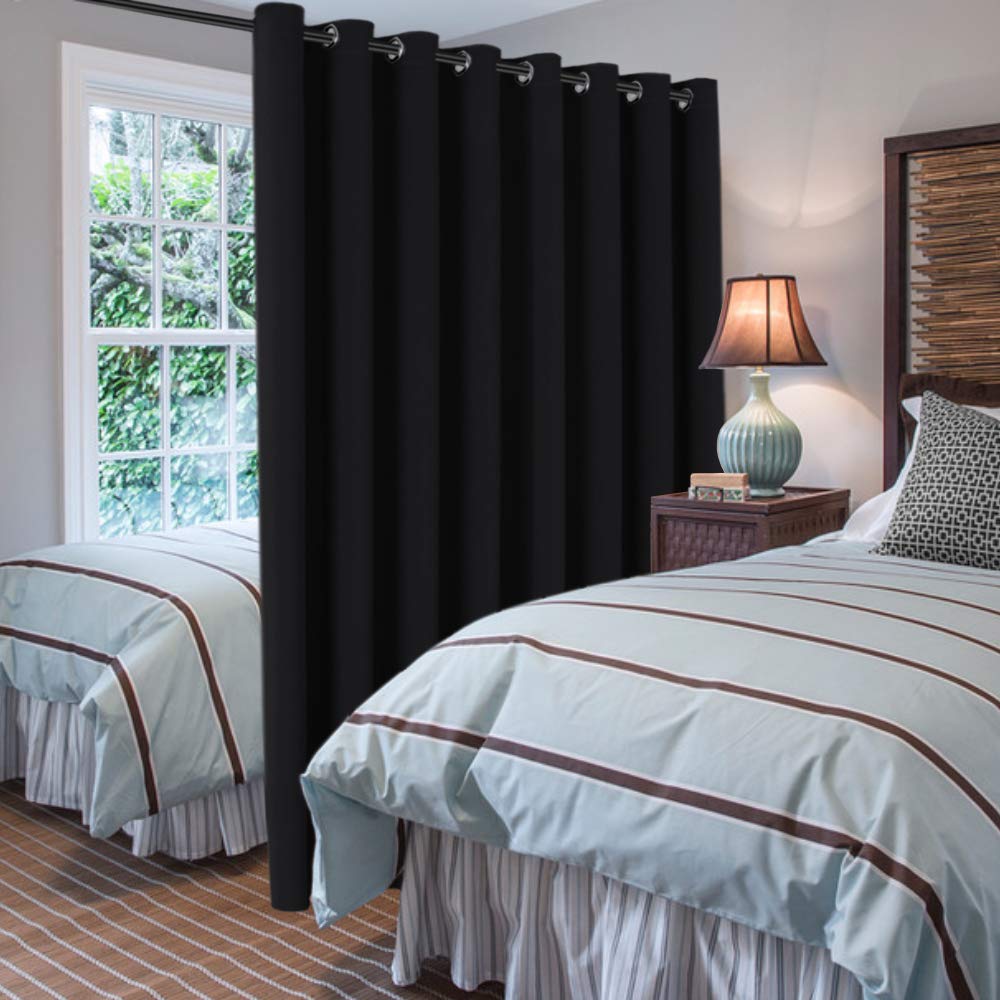 Extra Wide Blackout Curtain for Living Room Thermal Insulated Light Blocking Room Darkening Grommet Curtain Drapes for Patio Door/Bedroom/Home Theater, 100" Wide by 84" Long, 1 Panel, Black