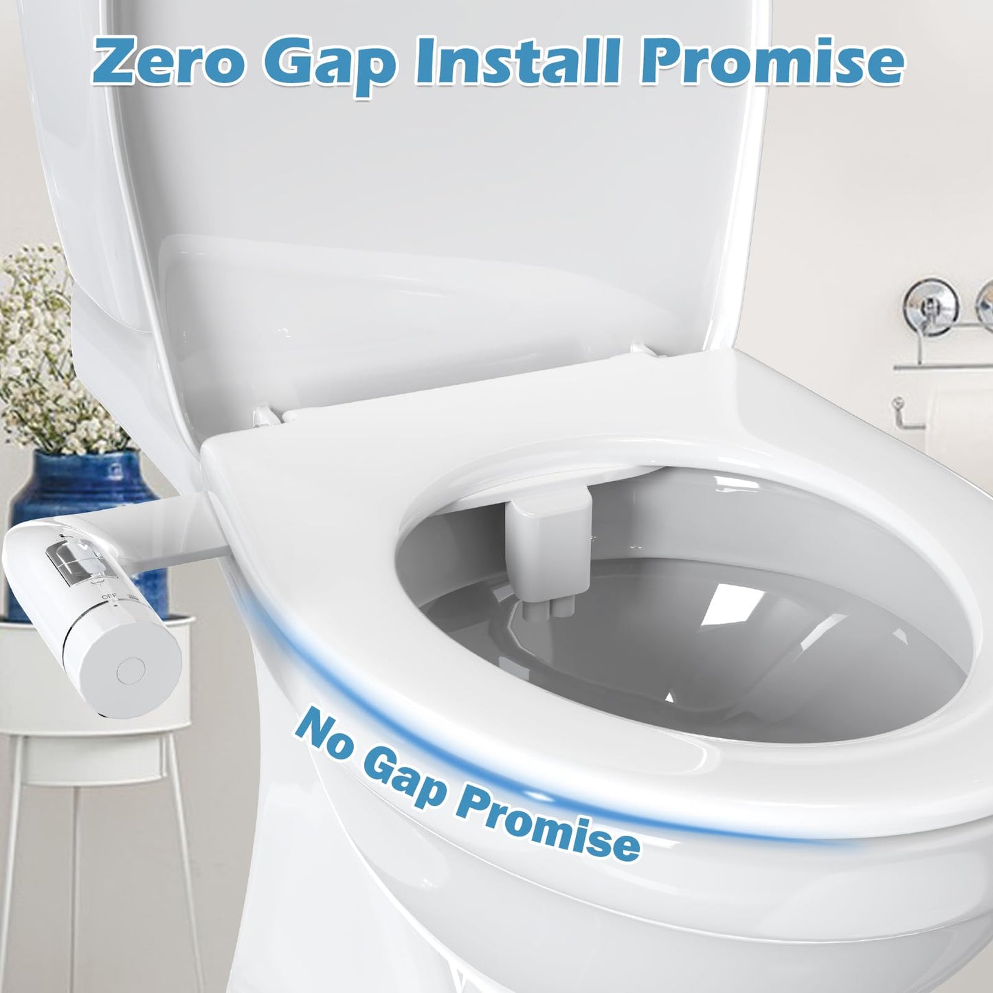 6MM Ultra-Slim Bidet, Bidet Attachment for Toilet Dual Nozzles (Frontal & Rear Wash) Pressure Adjustable, Non-Electric Auto Self Cleaning, Fresh Water Bidet Toilet Seat Attachment, No Gap Install