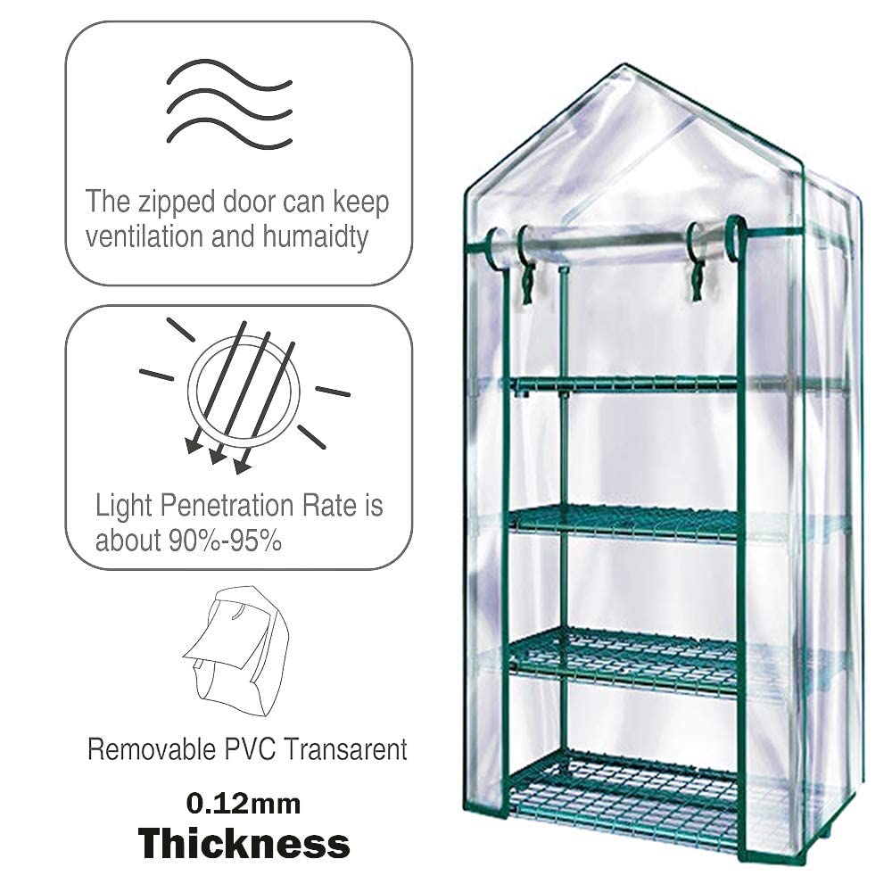 #G303A00-US Solution4Patio 4-Tier Garden Mini Greenhouse Portable for Indoor/Outdoor, Pequeño invernadero, Transparent PVC Thick Cover, Heavy Duty Frame, Double Zipper, 27 in. W x 19 in. D x 63 in. H