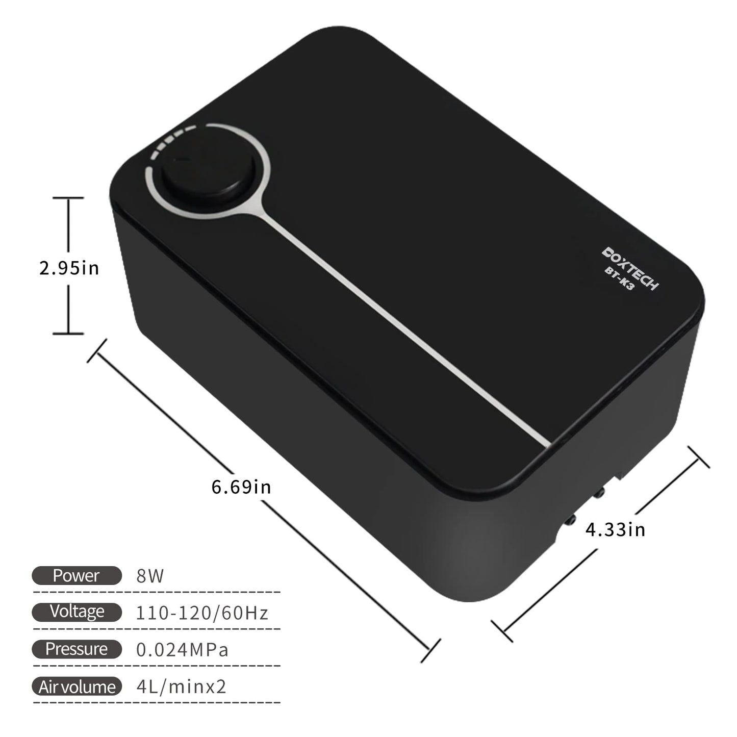 Boxtech Fish Tank Air Pump - Aquarium Adjustable Fish Oxygen Pump, Ultra-Quiet Aerator Bubbler with Dual Outlet