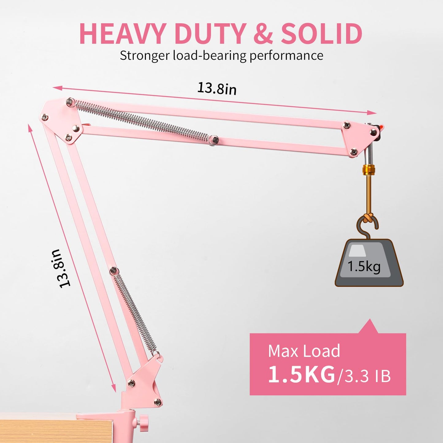 FEELWORLD AMS1 Microphone Boom Arm, Adjustable Mic Arm Stand with 3/8” to 5/8” Screw, Compatible with PM1 and other Mics for Podcast Straming Gaming Studio （Pink)