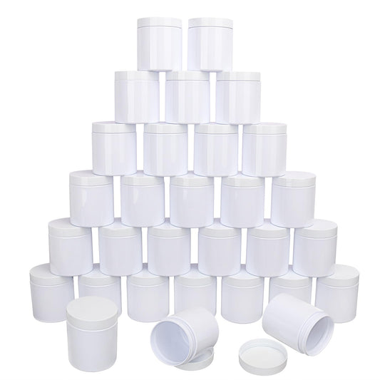 30 Packs 8.8oz (250 ml) Plastic White Jars with Lids, Cosmetic Containers Storage Jars with Wide-Mouth for slime, beads, rhinestones, sequins Cosmetics, Lotion, Cream, Ointments and More by KUKLIPJIM.