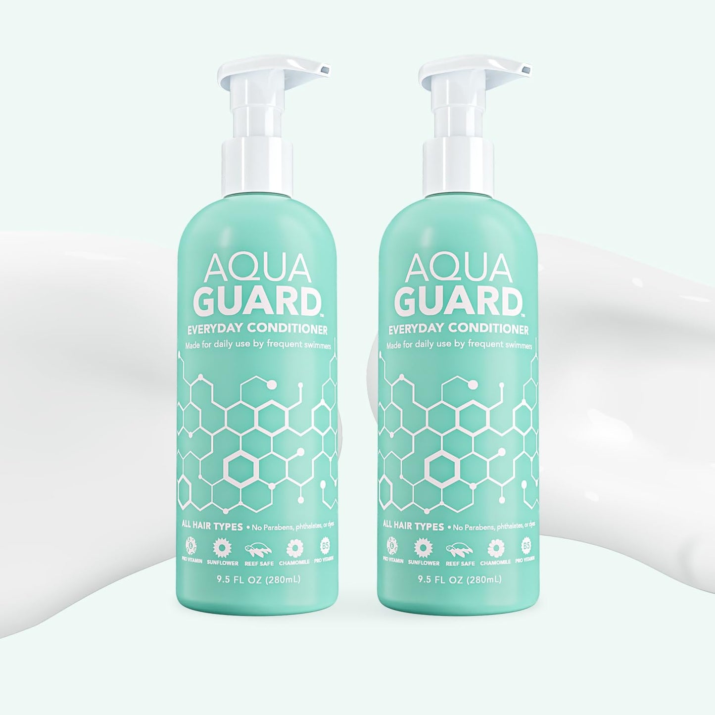 AQUA GUARD Everyday Conditioner for Pool Moms and Swimmers - Smoothes, Softens & Protects Hair - Paraben and Gluten Free, Vegan, Color Safe, Leaping Bunny Certified (2 Bottles)